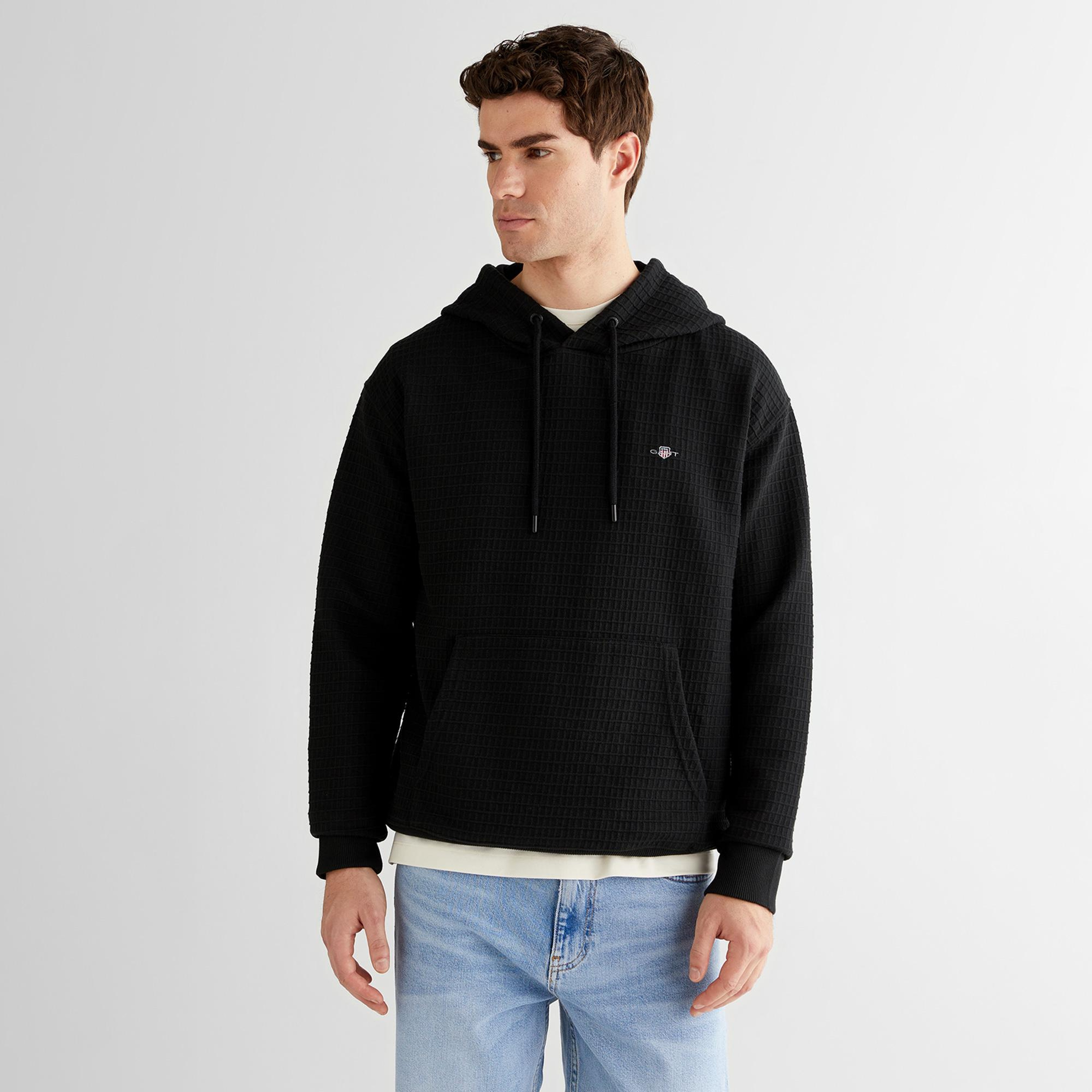 GANT Erkek Siyah Regular Fit Kapüşonlu Sweatshirt