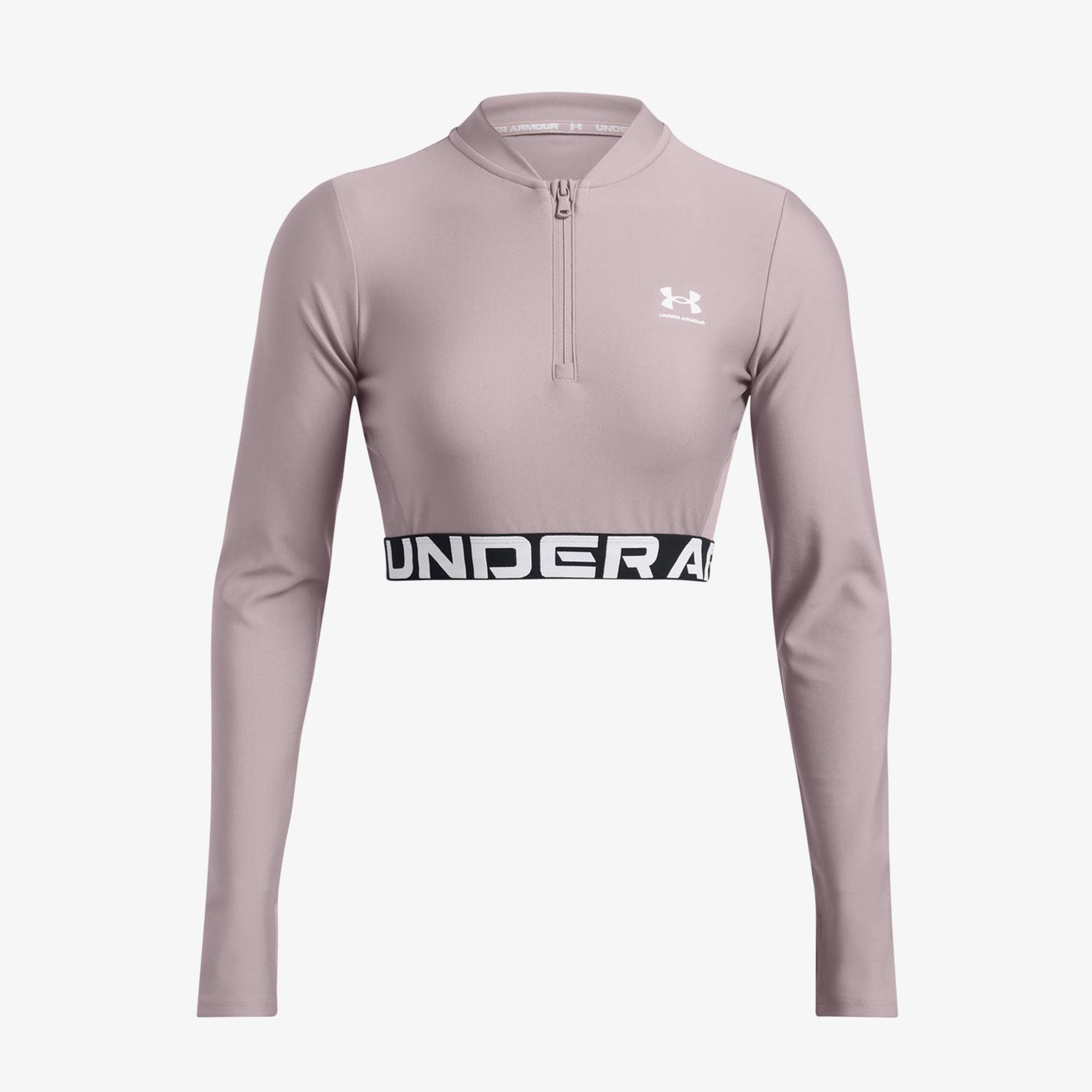 Under Armour Heat Gear Rib 1/4 Zipped Kadın Mor Crop Sweatshirt
