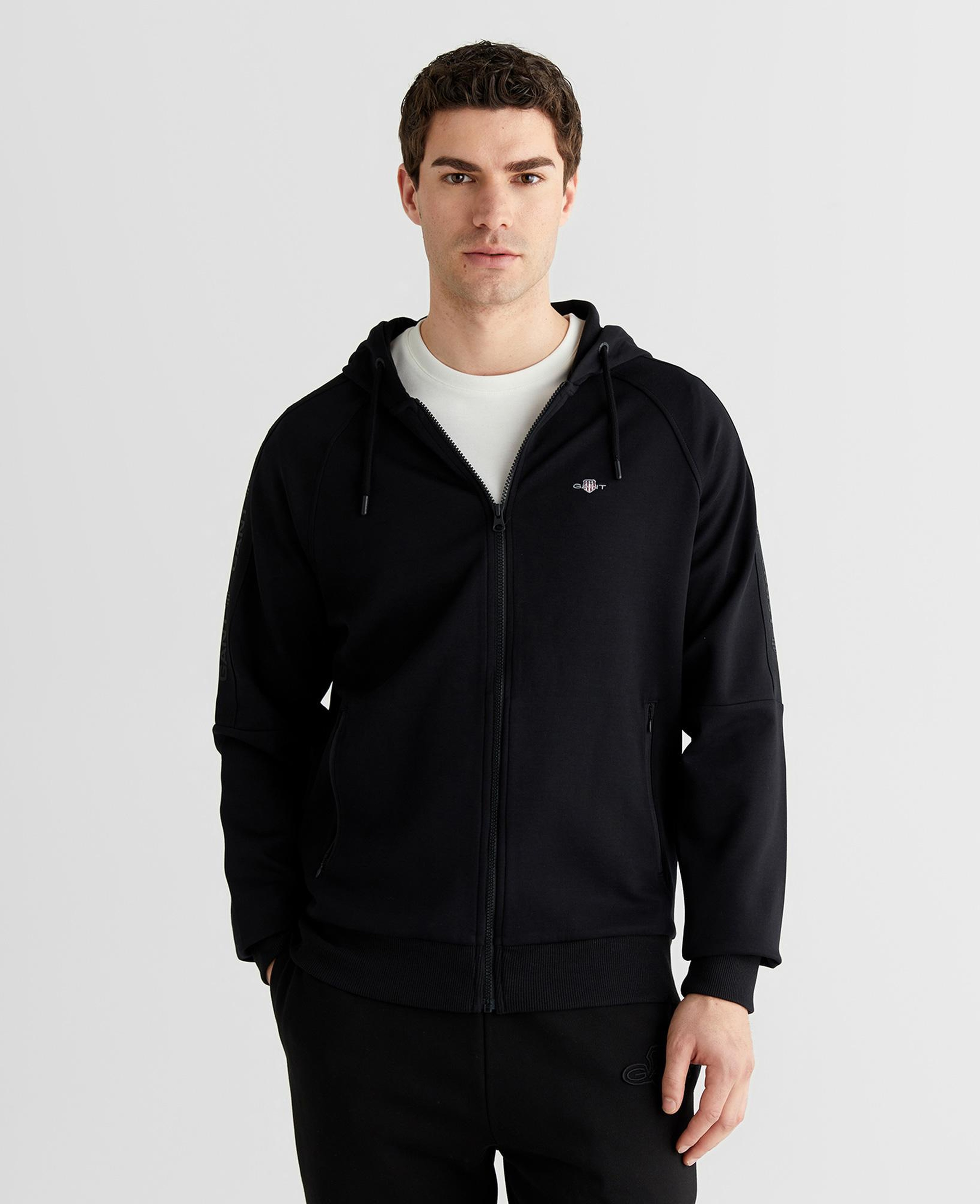GANT Erkek Siyah Fermuarlı Kapüşonlu Sweatshirt