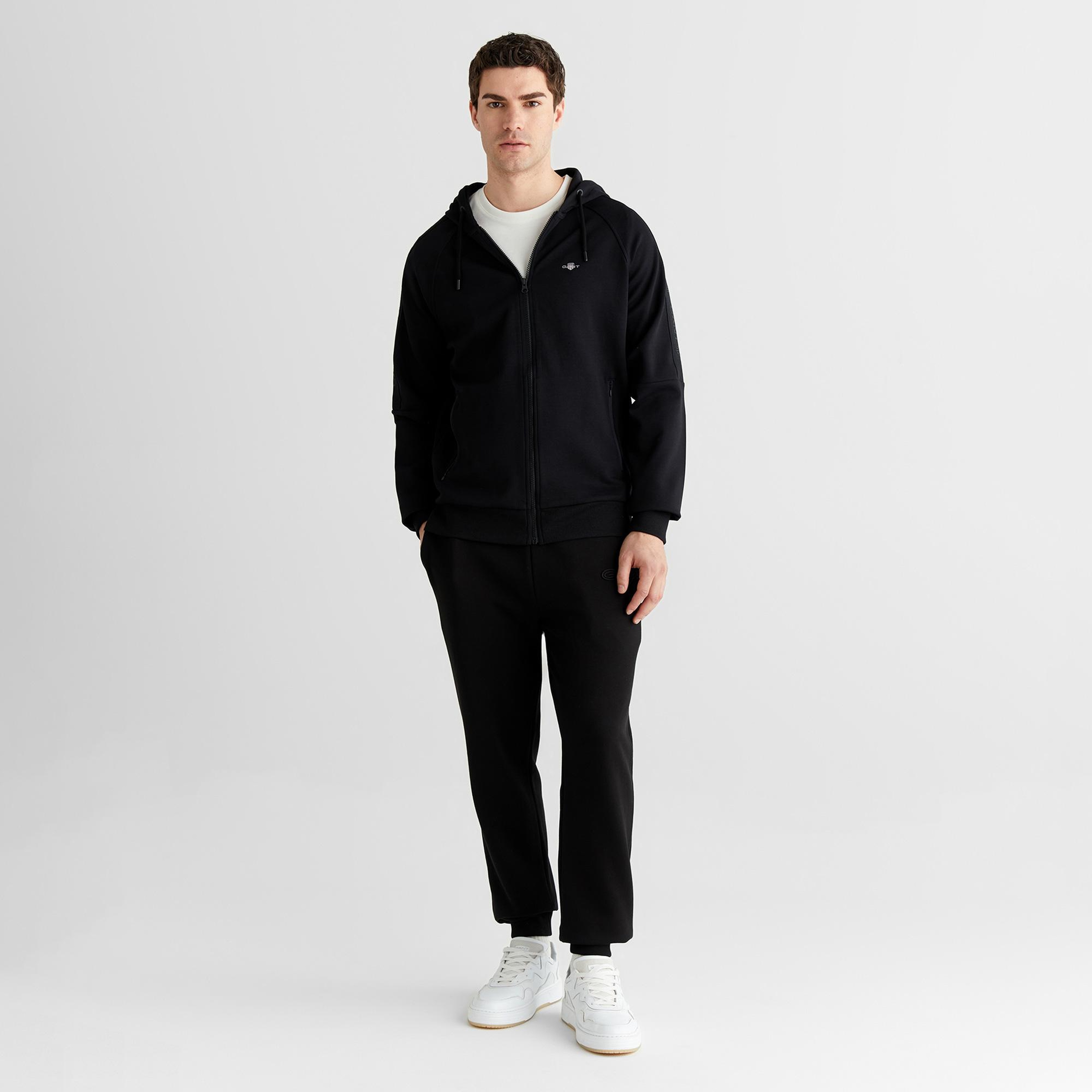 GANT Erkek Siyah Fermuarlı Kapüşonlu Sweatshirt
