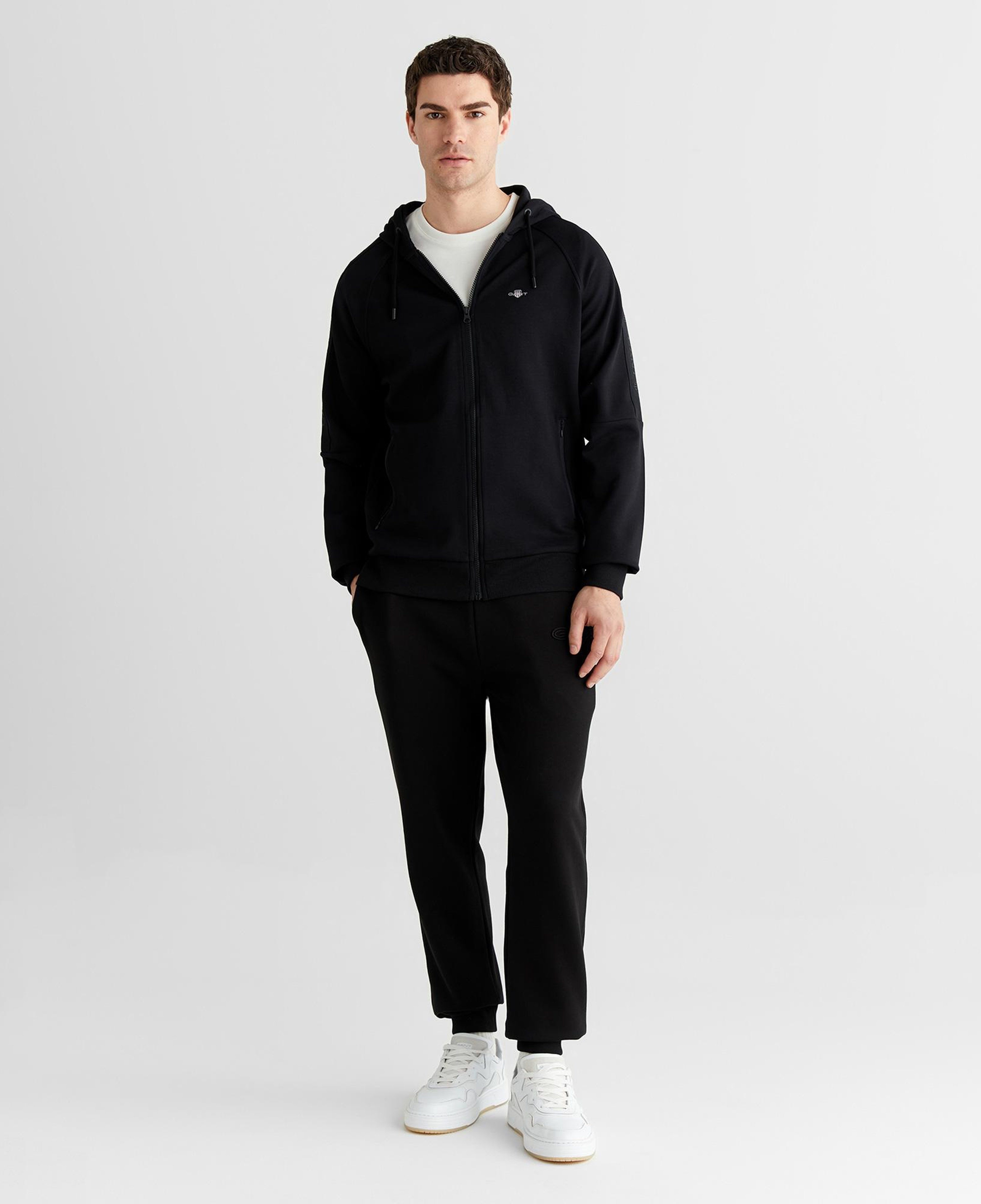 GANT Erkek Siyah Fermuarlı Kapüşonlu Sweatshirt