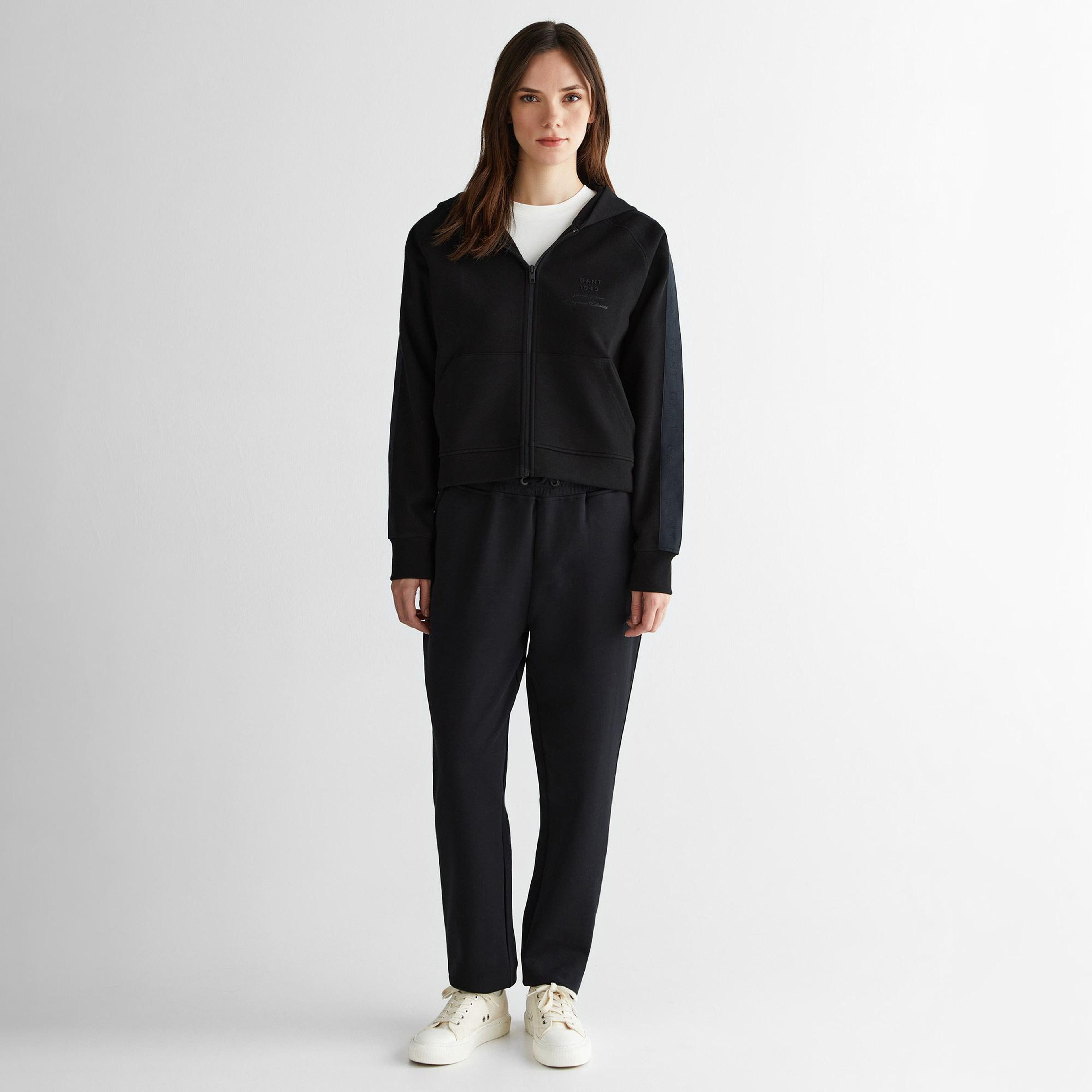GANT Kadın Siyah Fermuarlı Kapüşonlu Sweatshirt