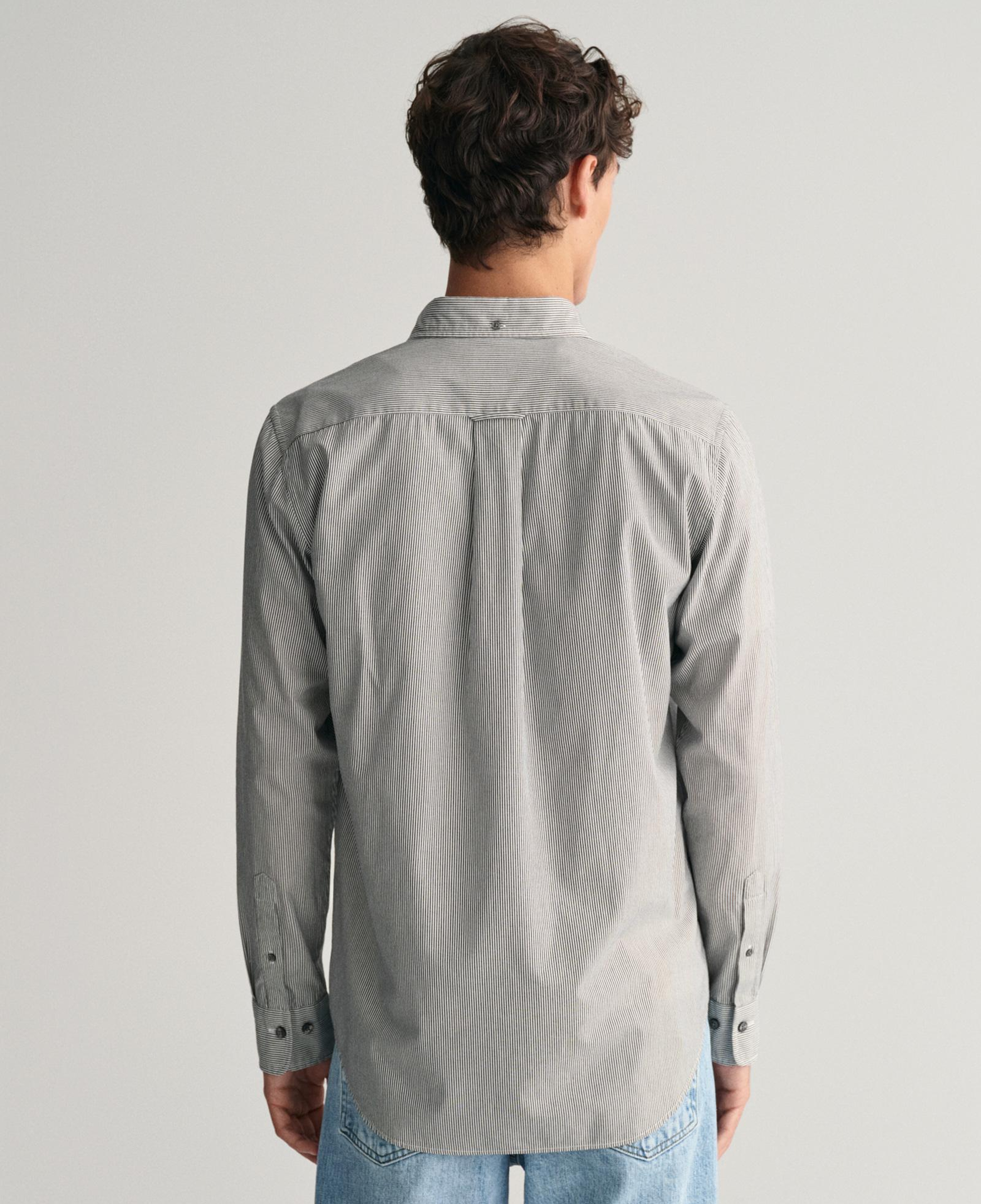 GANT Erkek Siyah Regular Fit Düğmeli Yaka Çizgili Gömlek