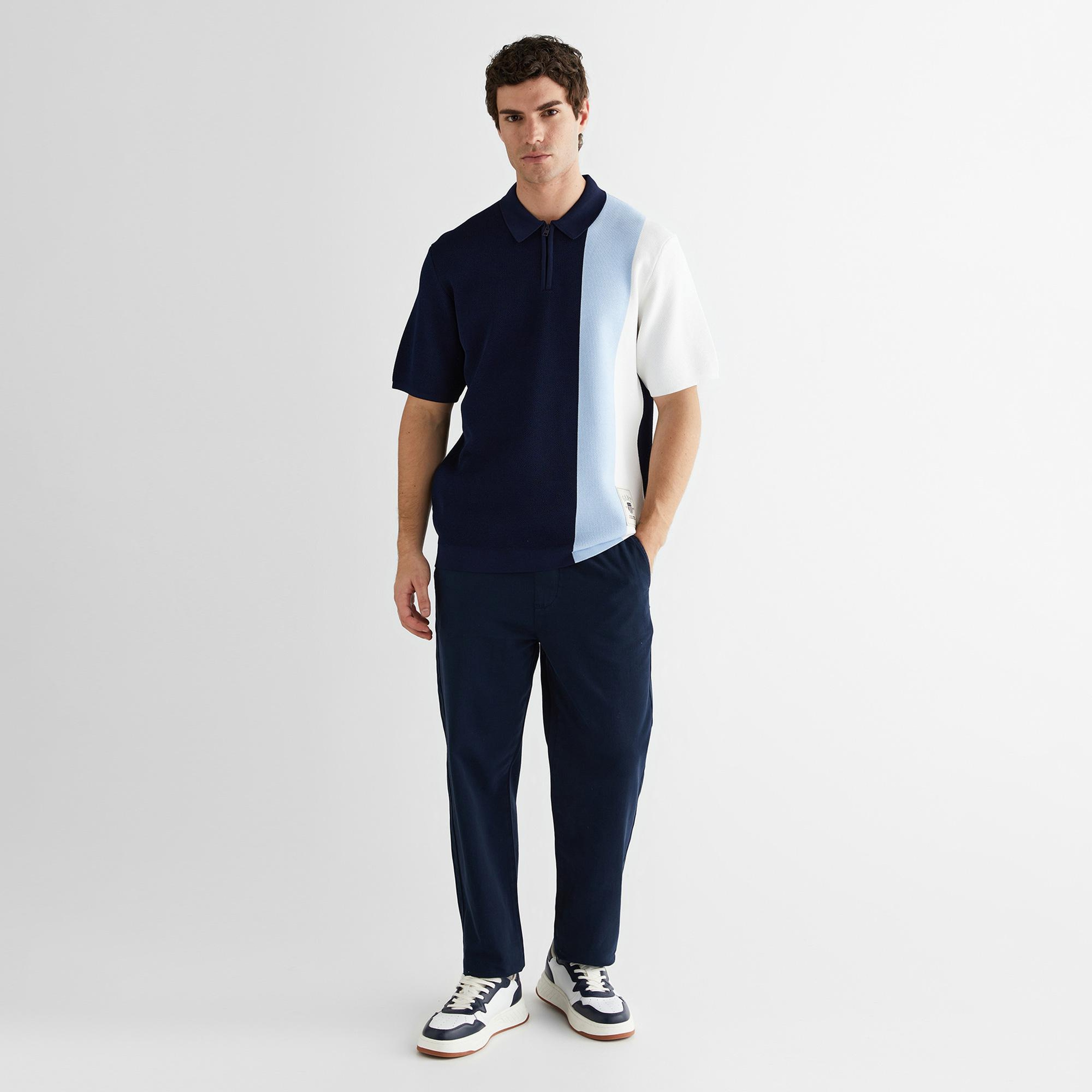 GANT Erkek Lacivert Regular Fit Renk Bloklu Triko