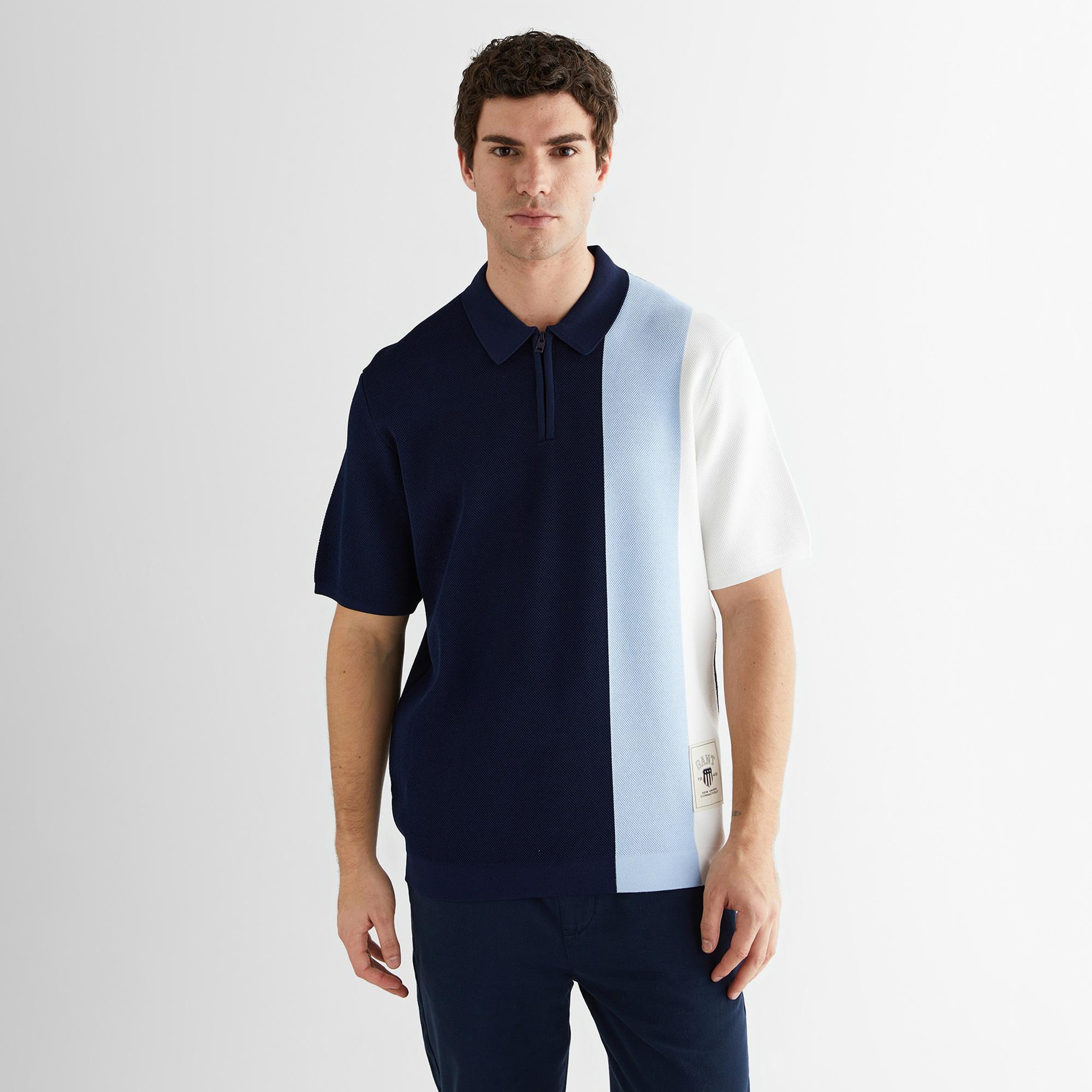 GANT Erkek Lacivert Regular Fit Renk Bloklu Triko