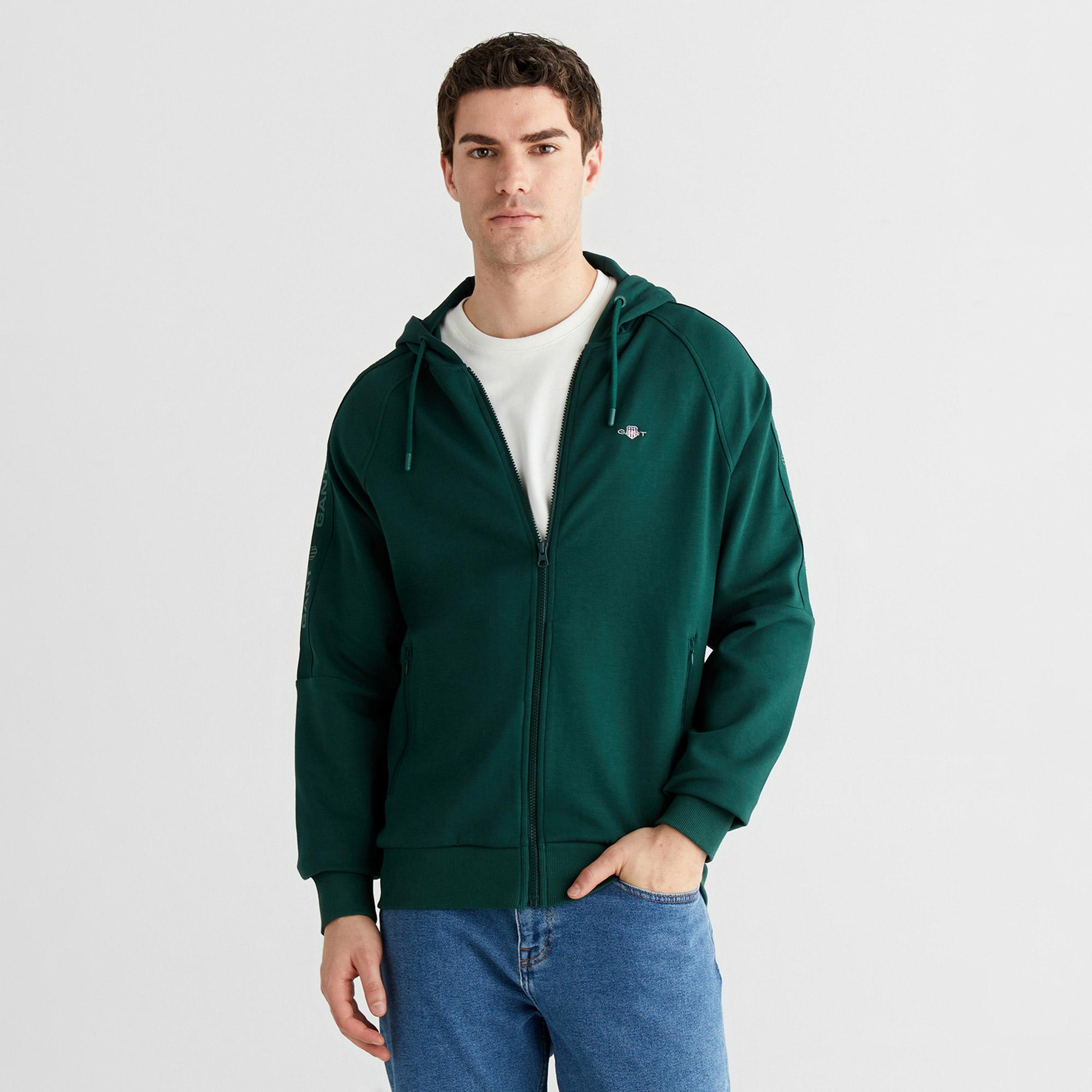 GANT Erkek Yeşil Fermuarlı Kapüşonlu Sweatshirt