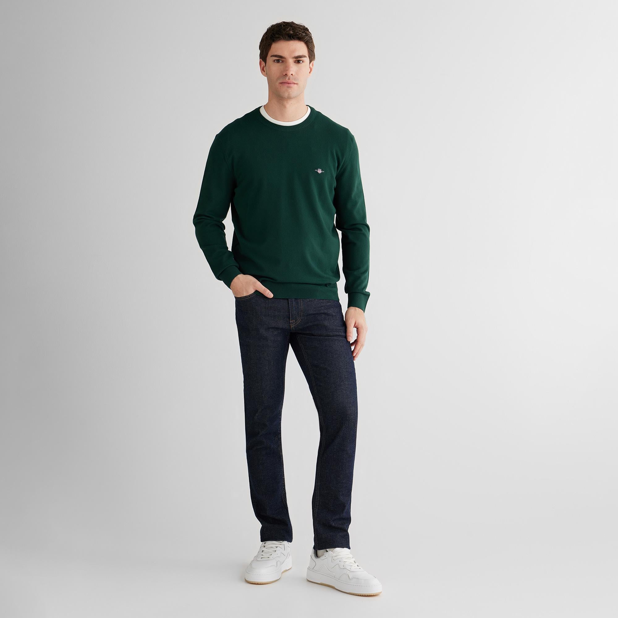 GANT Erkek Yeşil Standart Fit Bisiklet Yaka Triko
