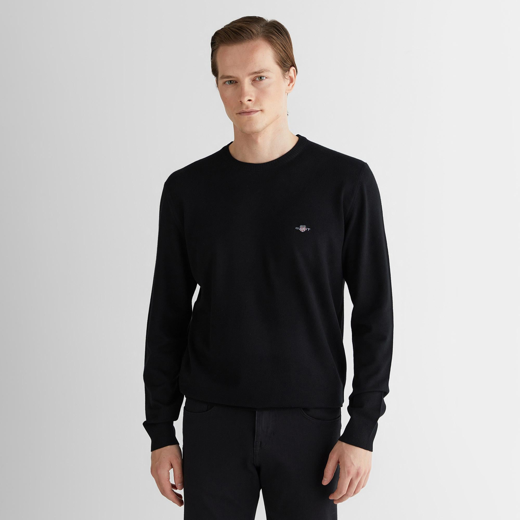 GANT Erkek Siyah Regular Fit Uzun Kollu Triko