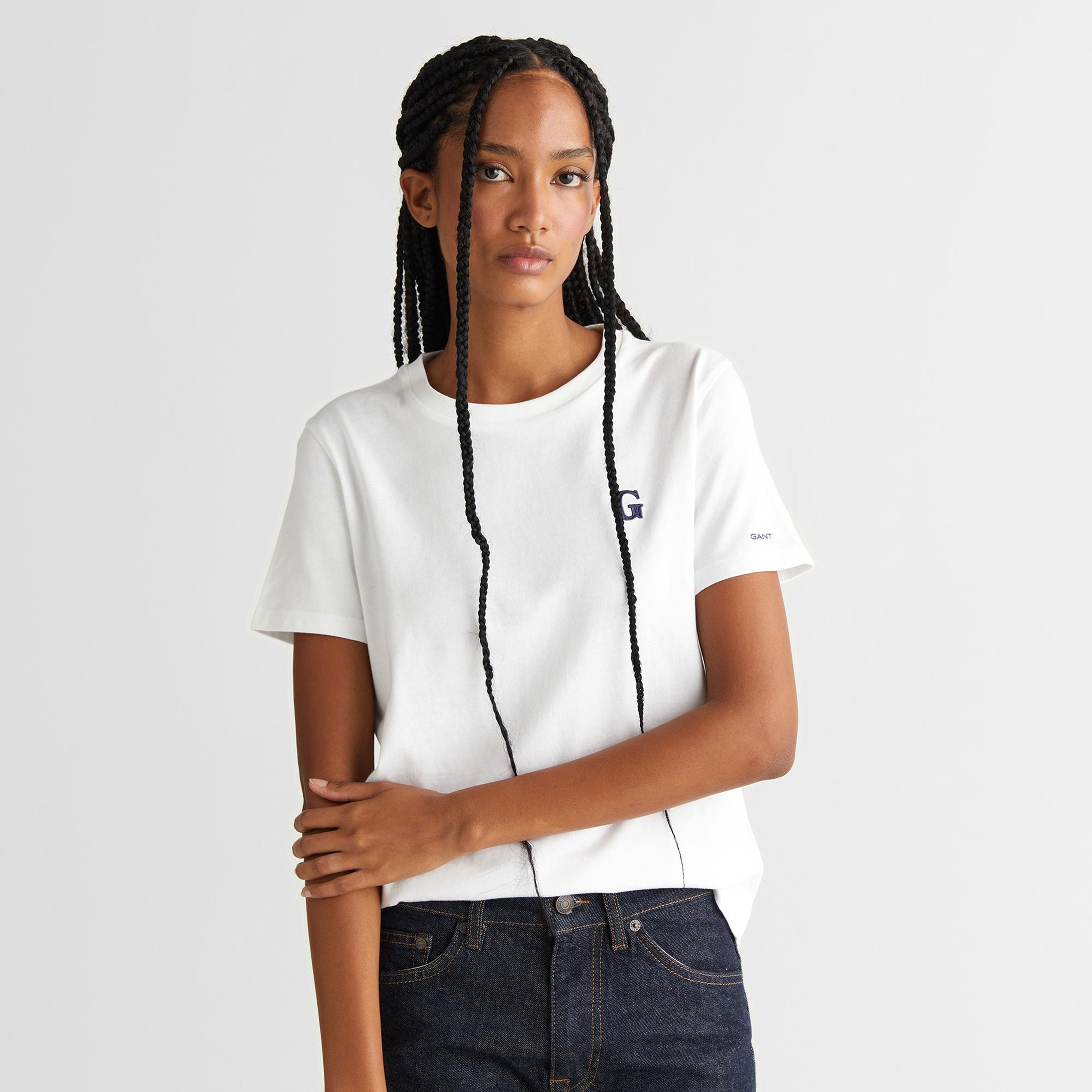 GANT Kadın Beyaz Regular Fit Bisiklet Yaka T-Shirt