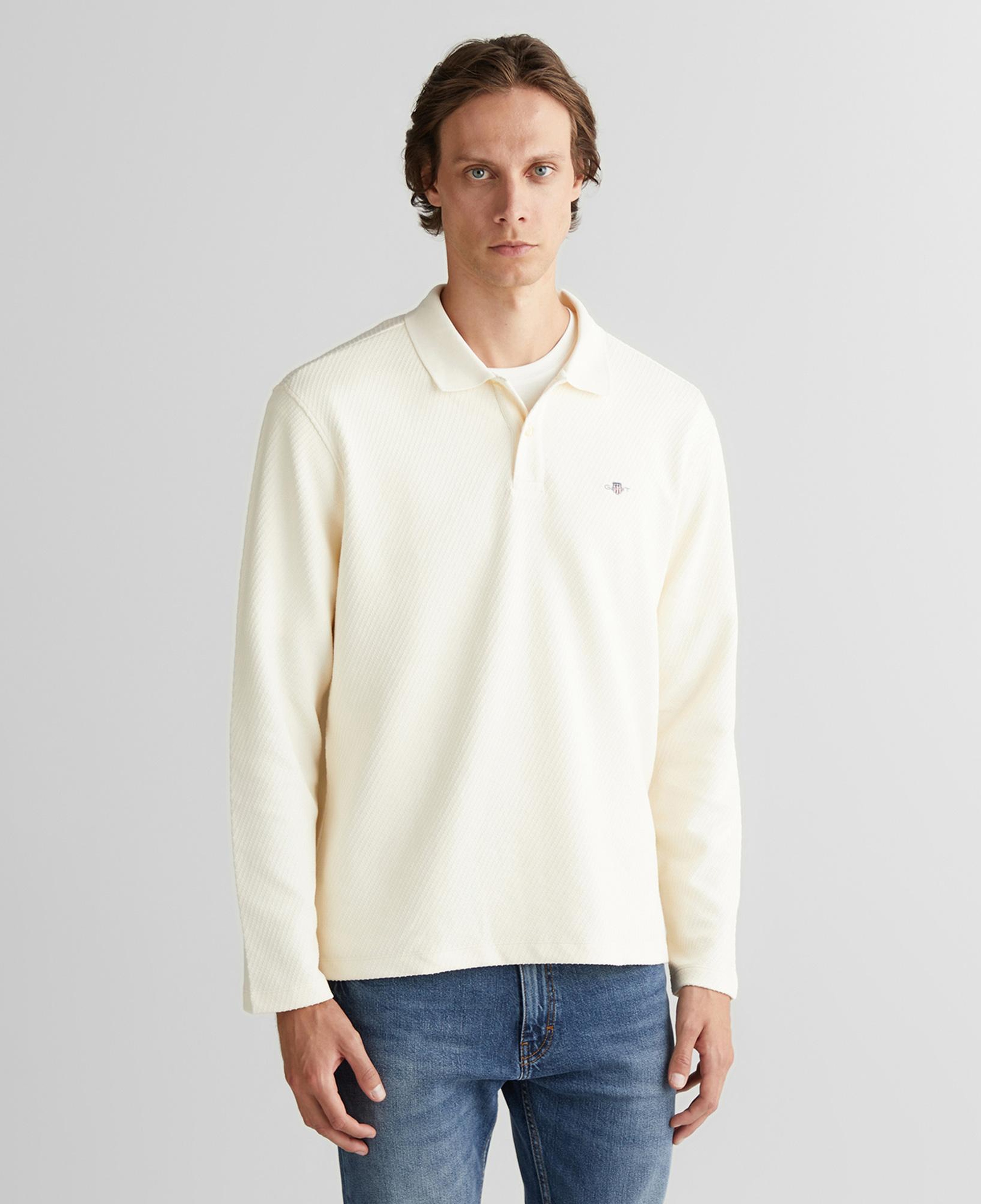 GANT Erkek Krem Relaxed Fit Polo Yaka Uzun Kollu T-Shirt