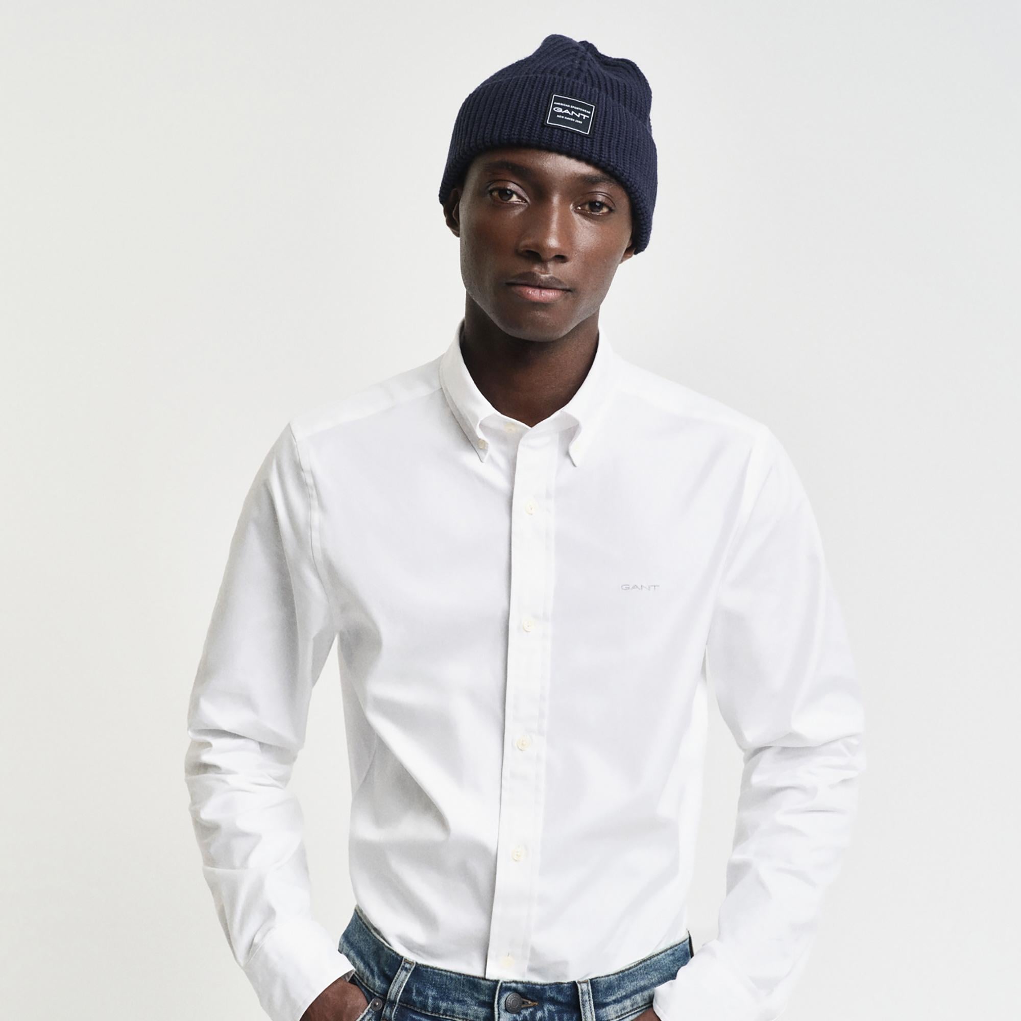 GANT Erkek Beyaz Slim Fit Düğmeli Yaka Oxford Gömlek