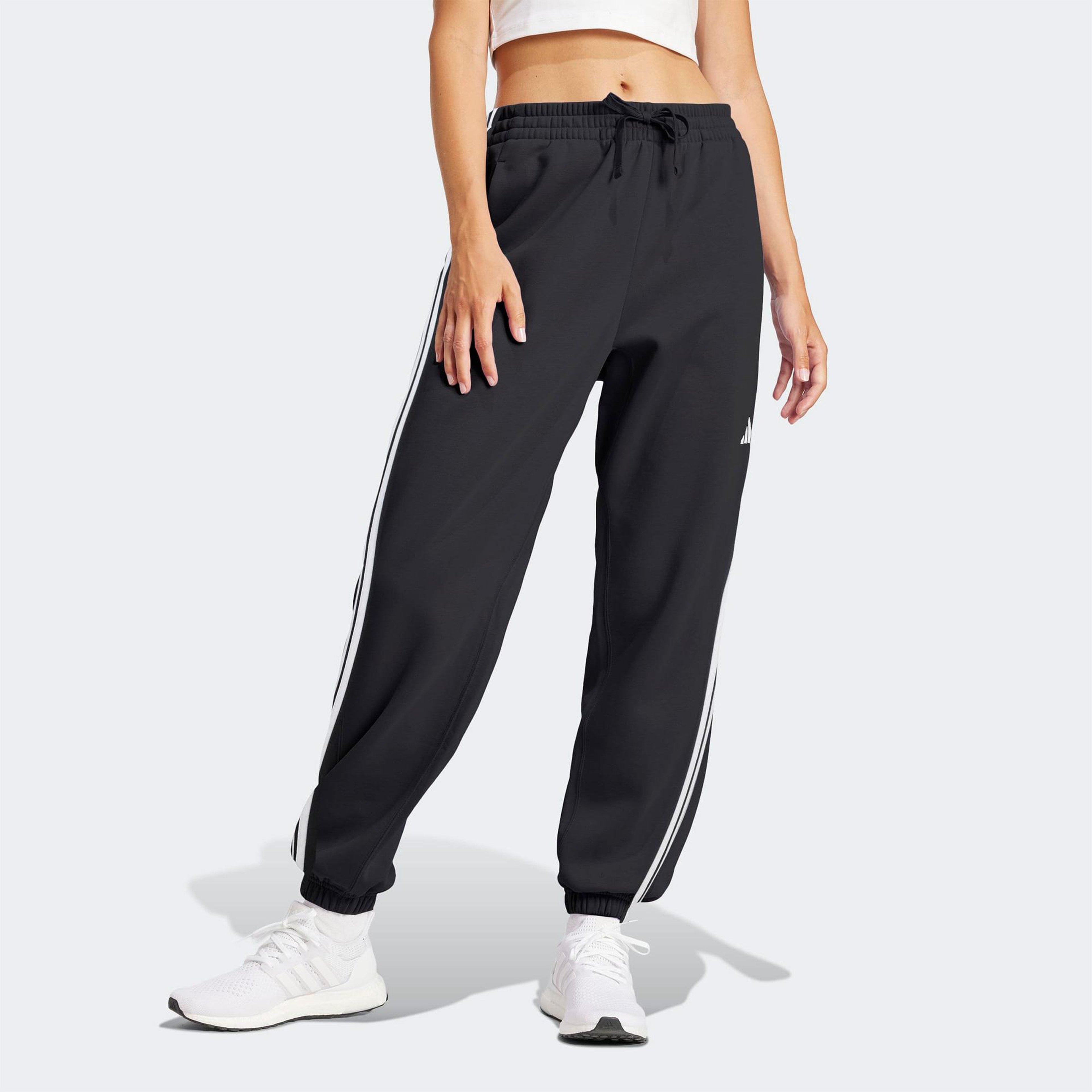 adidas Essentials 3 Stripes French Terry Cuffed Kadın Siyah Eşofman Altı