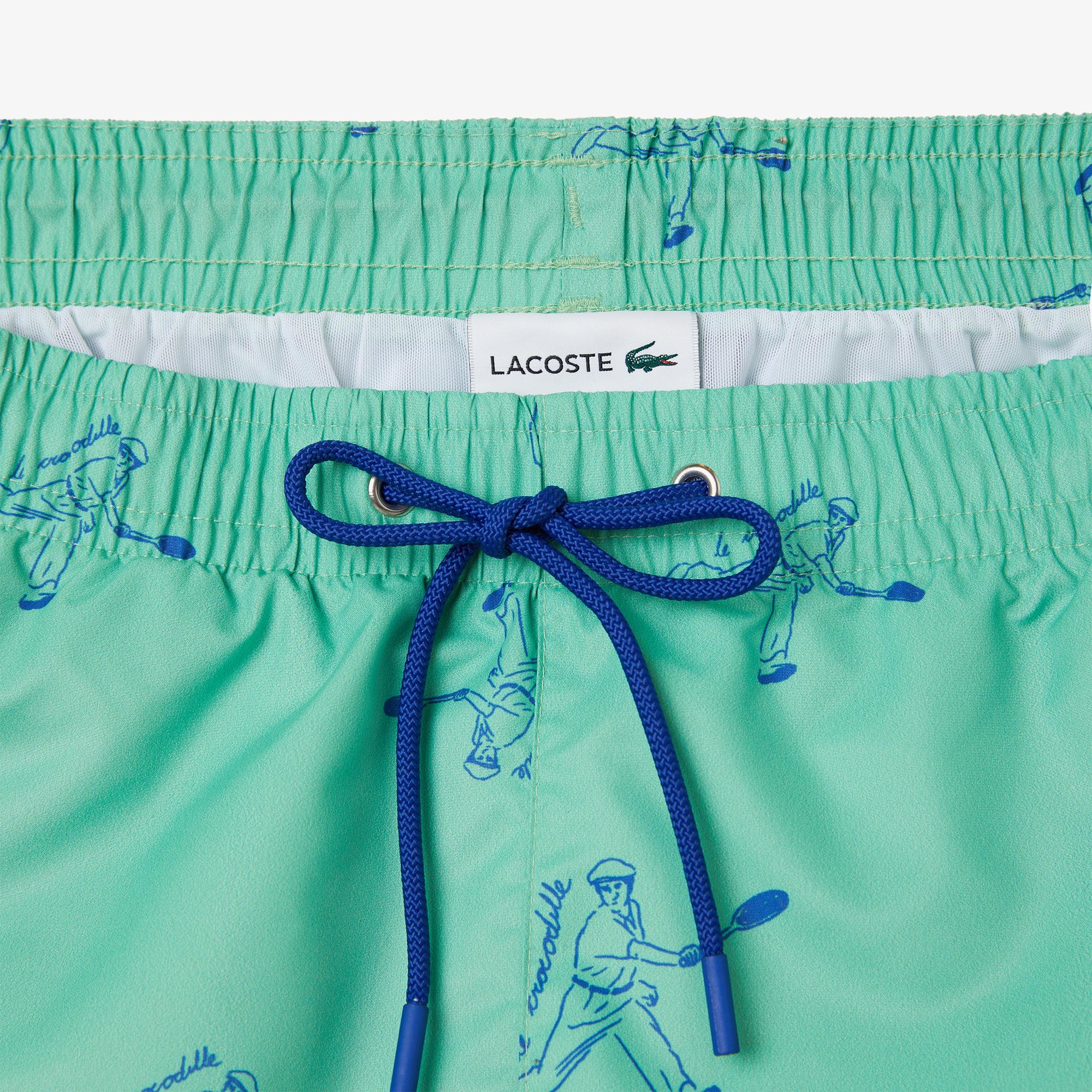 Lacoste Erkek Regular Fit Desenli Yeşil Deniz Şortu