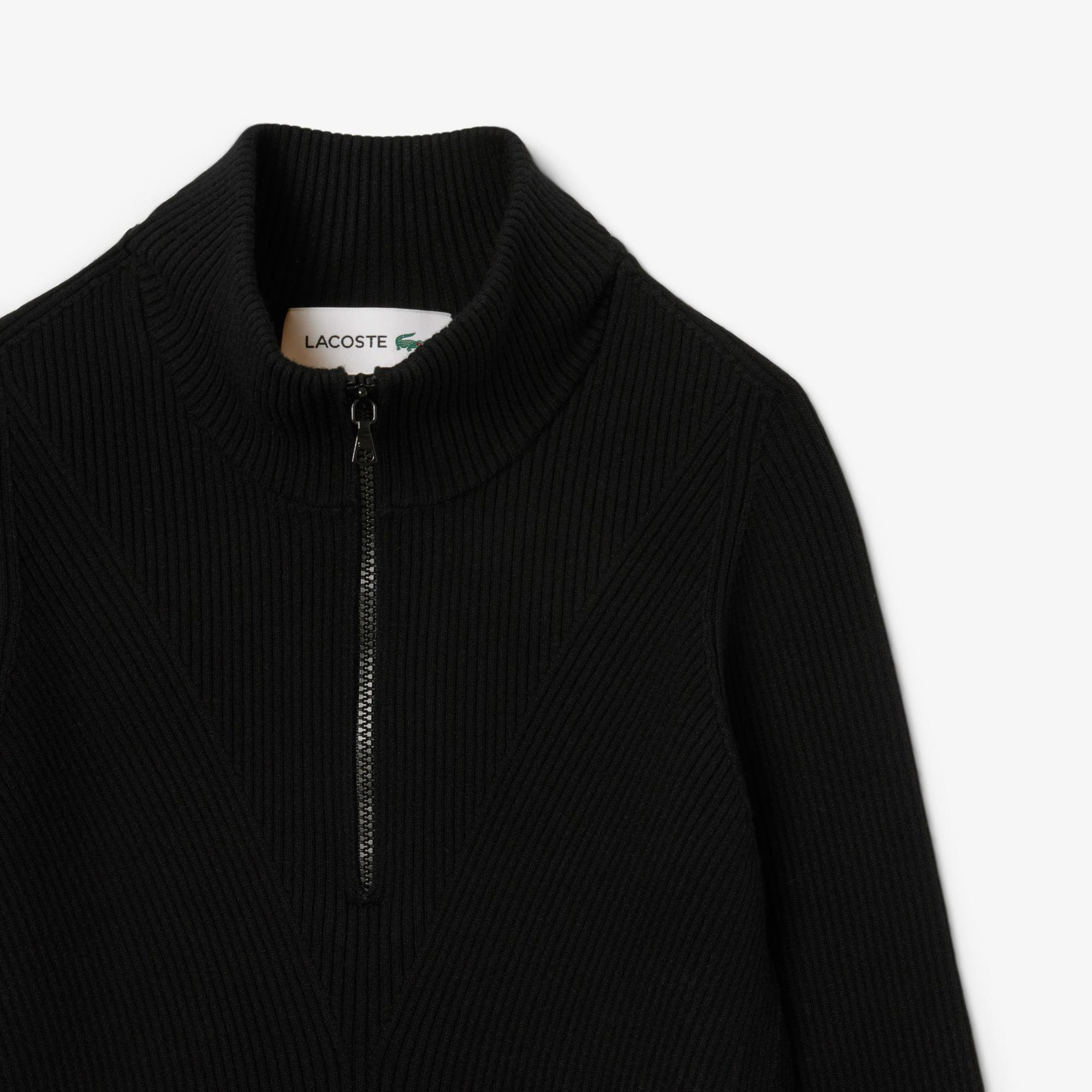 Lacoste High Neck 3D Ribbed Erkek Siyah Süveter