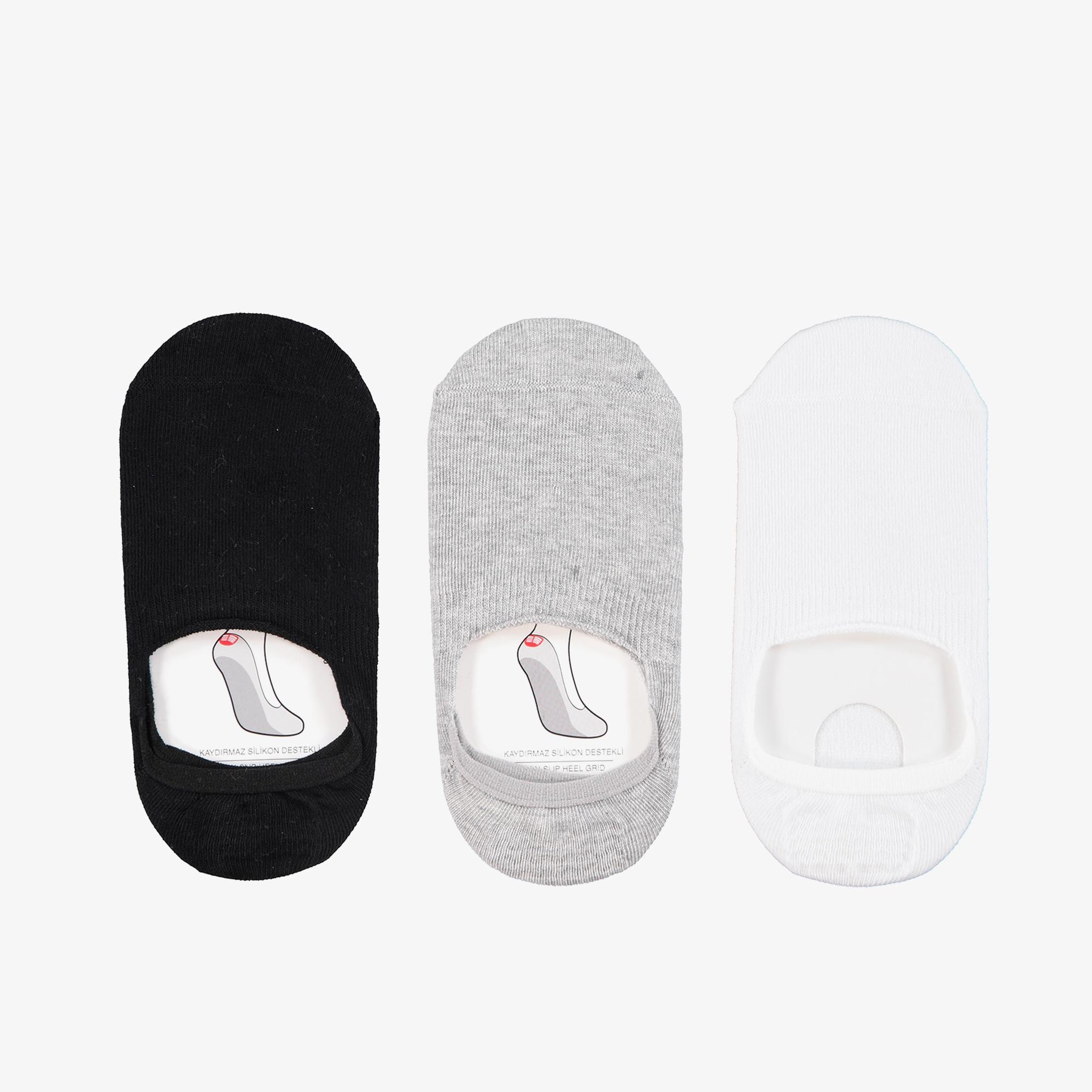 UNITED4 Unisex 3'lü Beyaz/Siyah/Gri Babet Çorap
