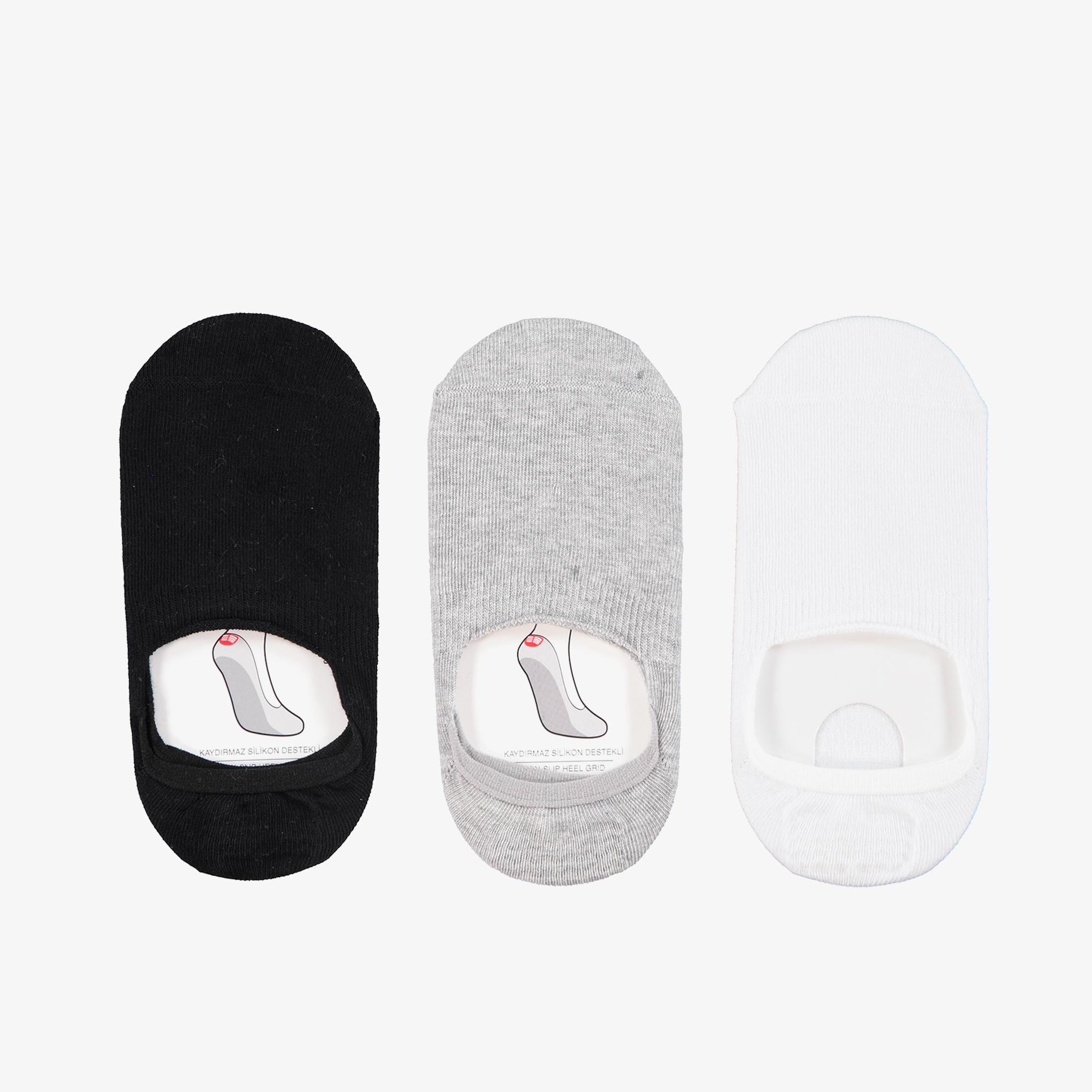 UNITED4 Unisex 3'lü Beyaz/Siyah/Gri Babet Çorap