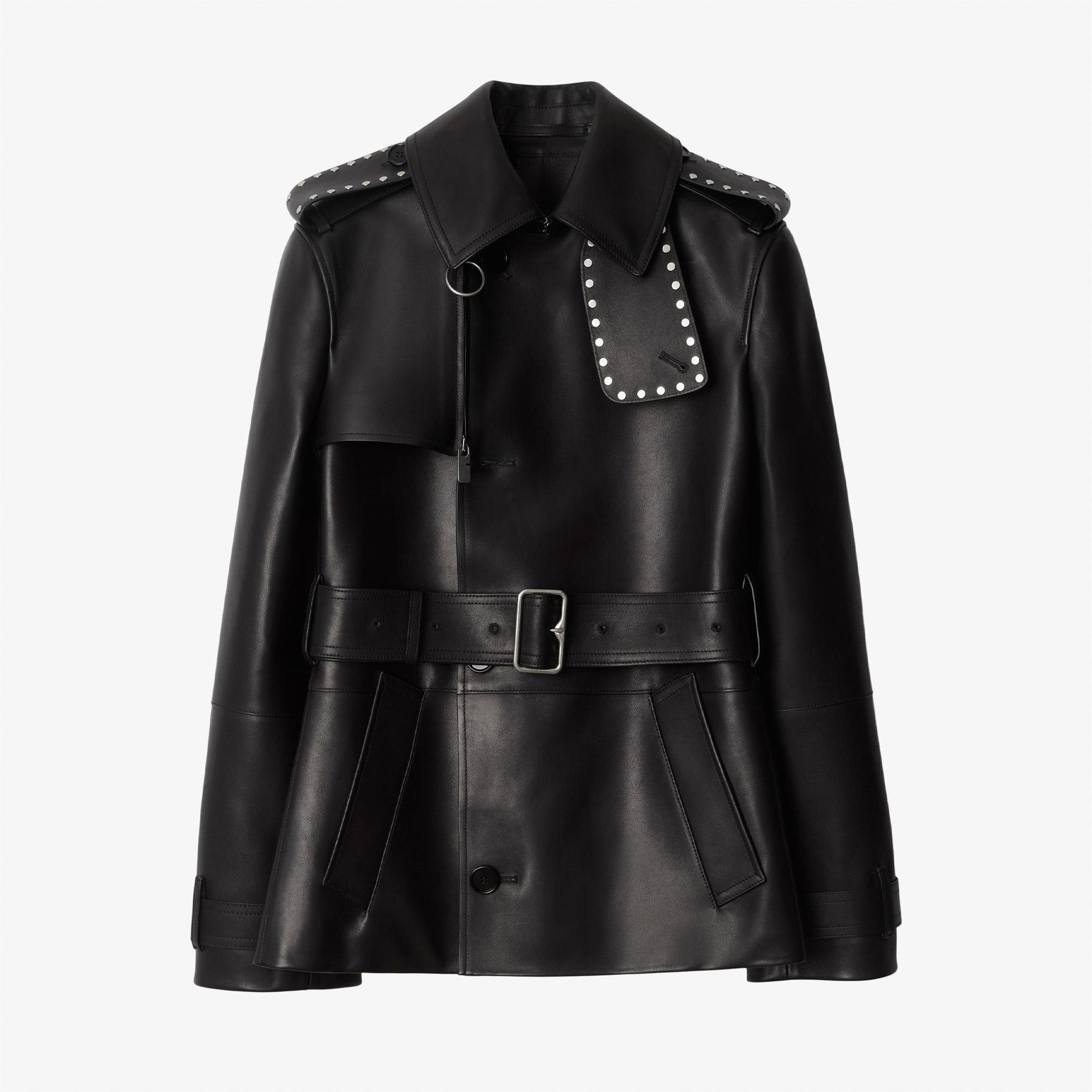 Burberry Pel Leather Kadın Siyah Mont