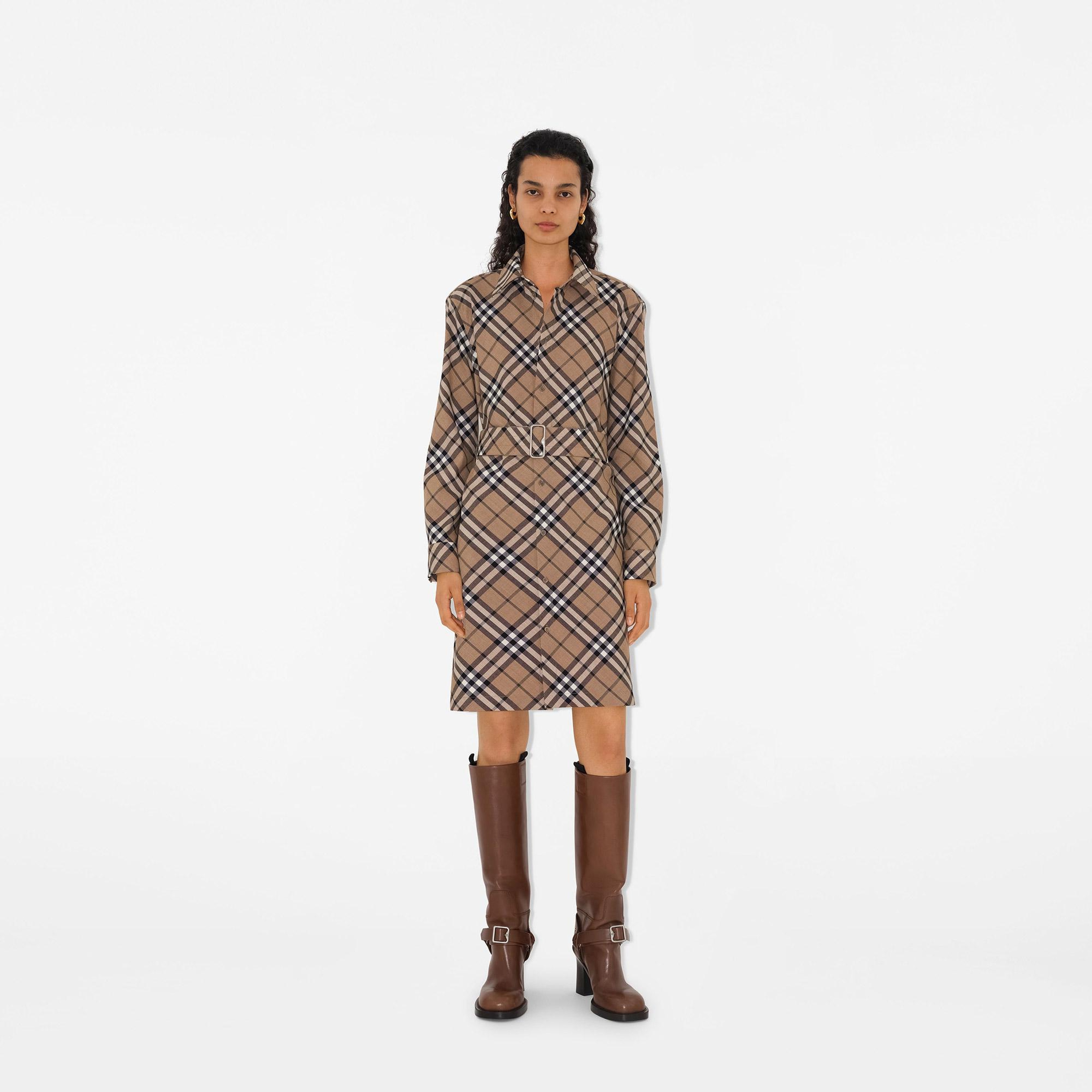 Burberry Kadın Bej Yün Karışımlı Elbise