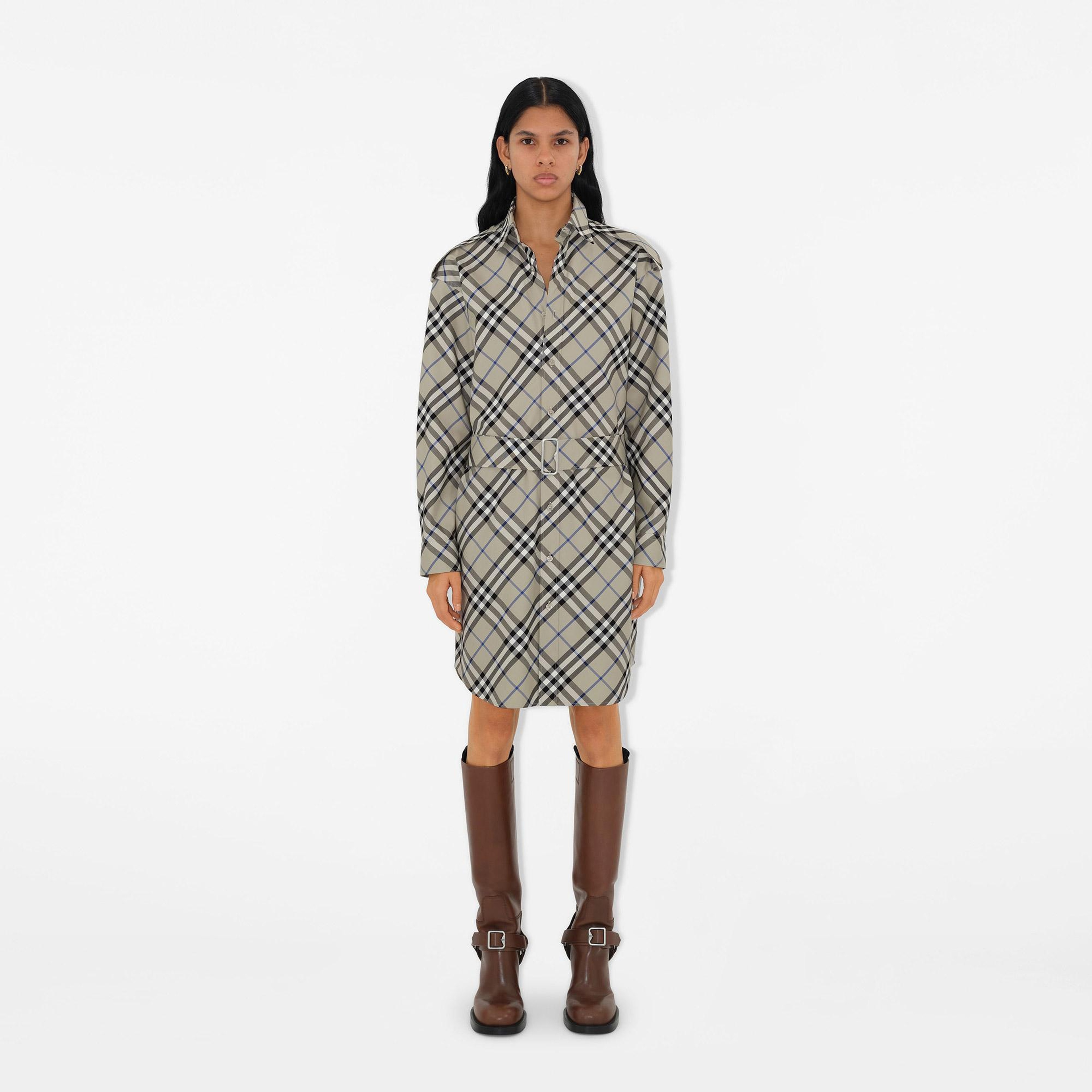 Burberry Check Pamuklu Kadın Krem Rengi Elbise