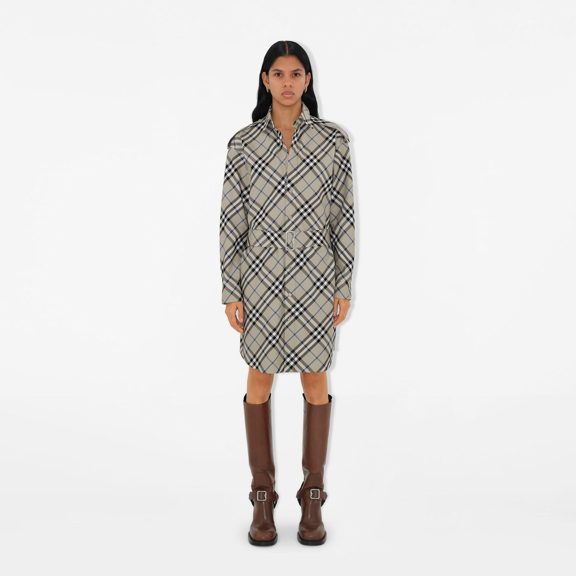 Burberry Check Pamuklu Kadın Krem Rengi Elbise