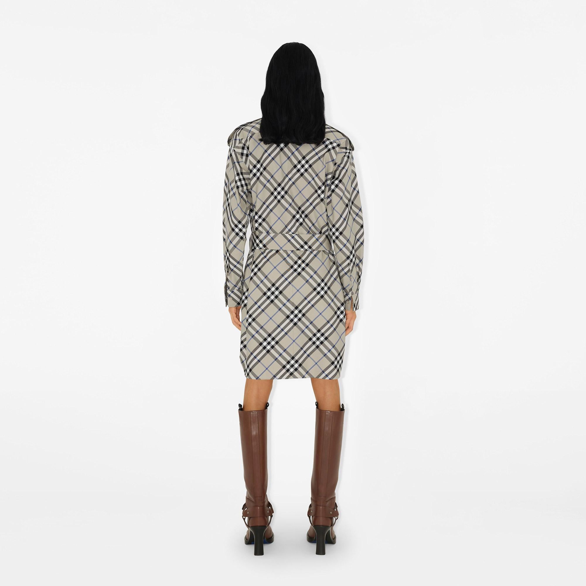 Burberry Check Pamuklu Kadın Krem Rengi Elbise