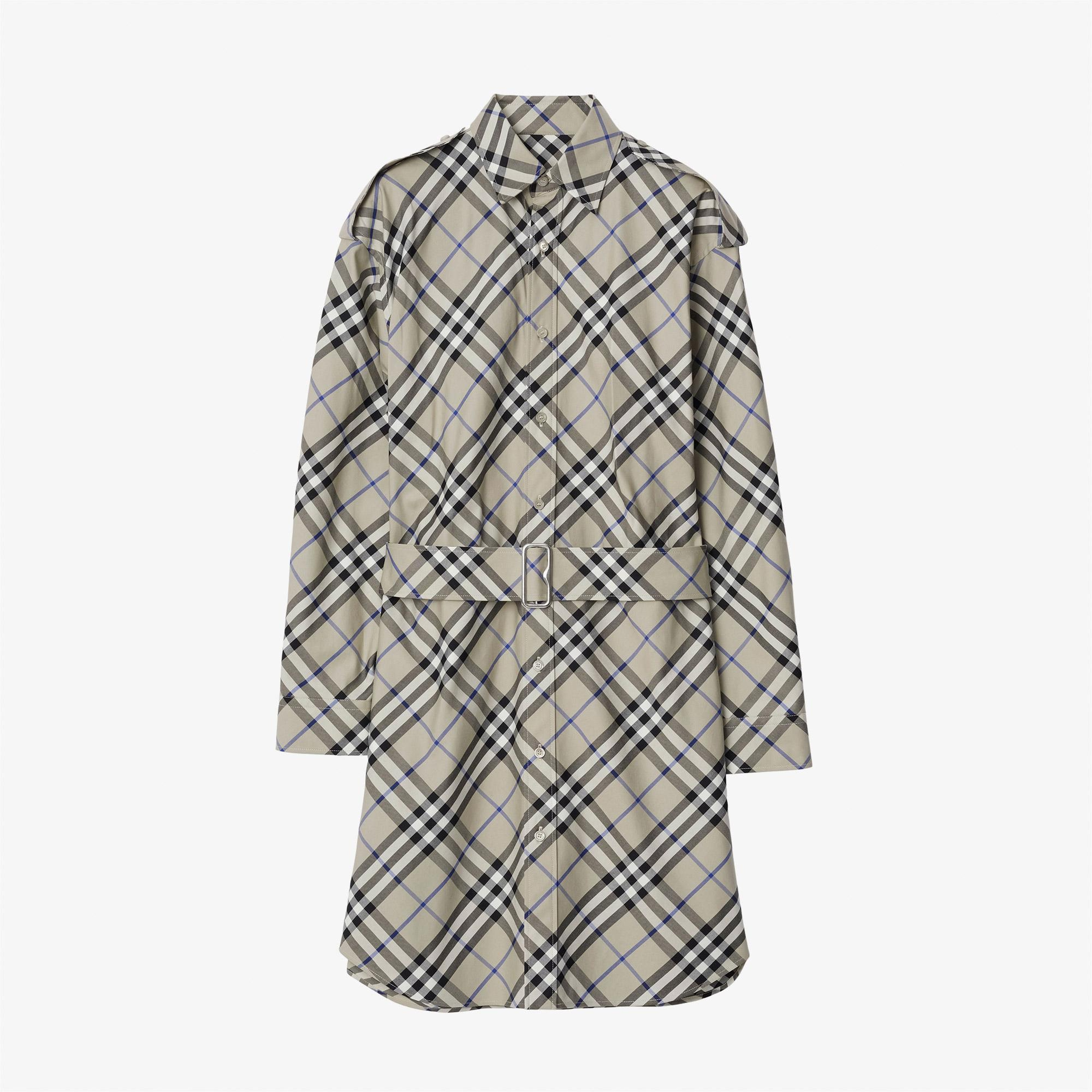 Burberry Check Pamuklu Kadın Krem Rengi Elbise