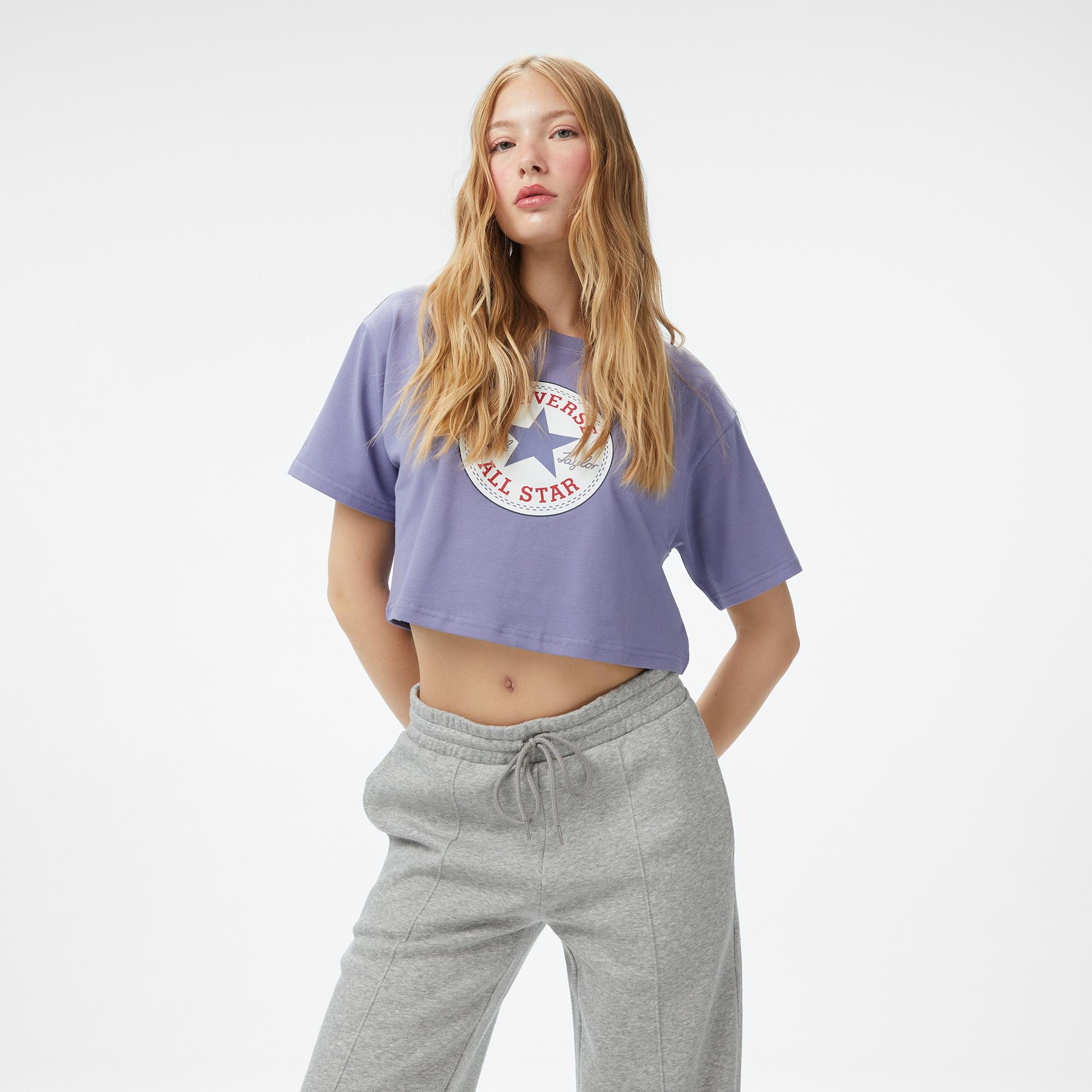 Converse Baskılı Kadın Mor T-Shirt