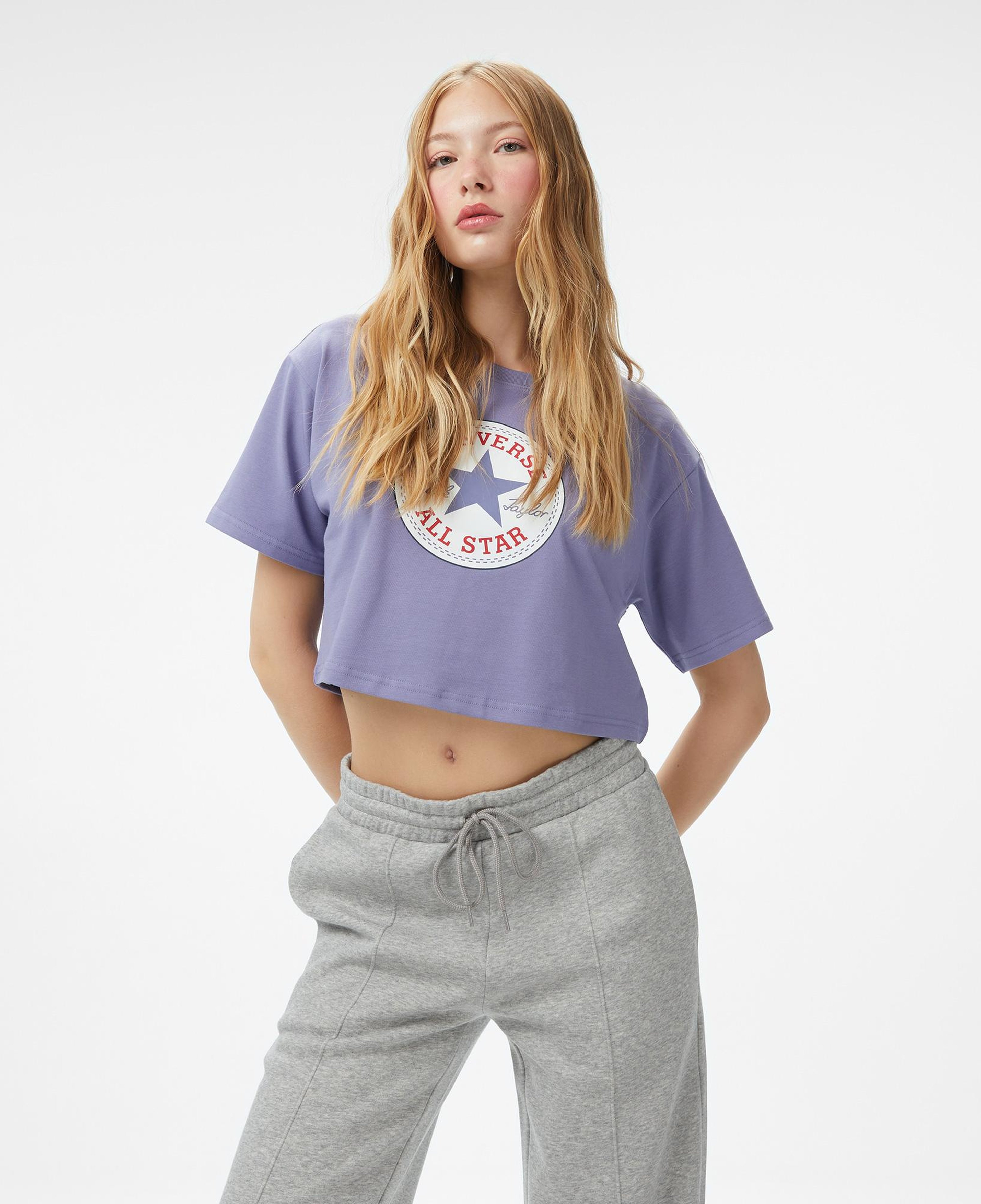 Converse Baskılı Kadın Mor T-Shirt