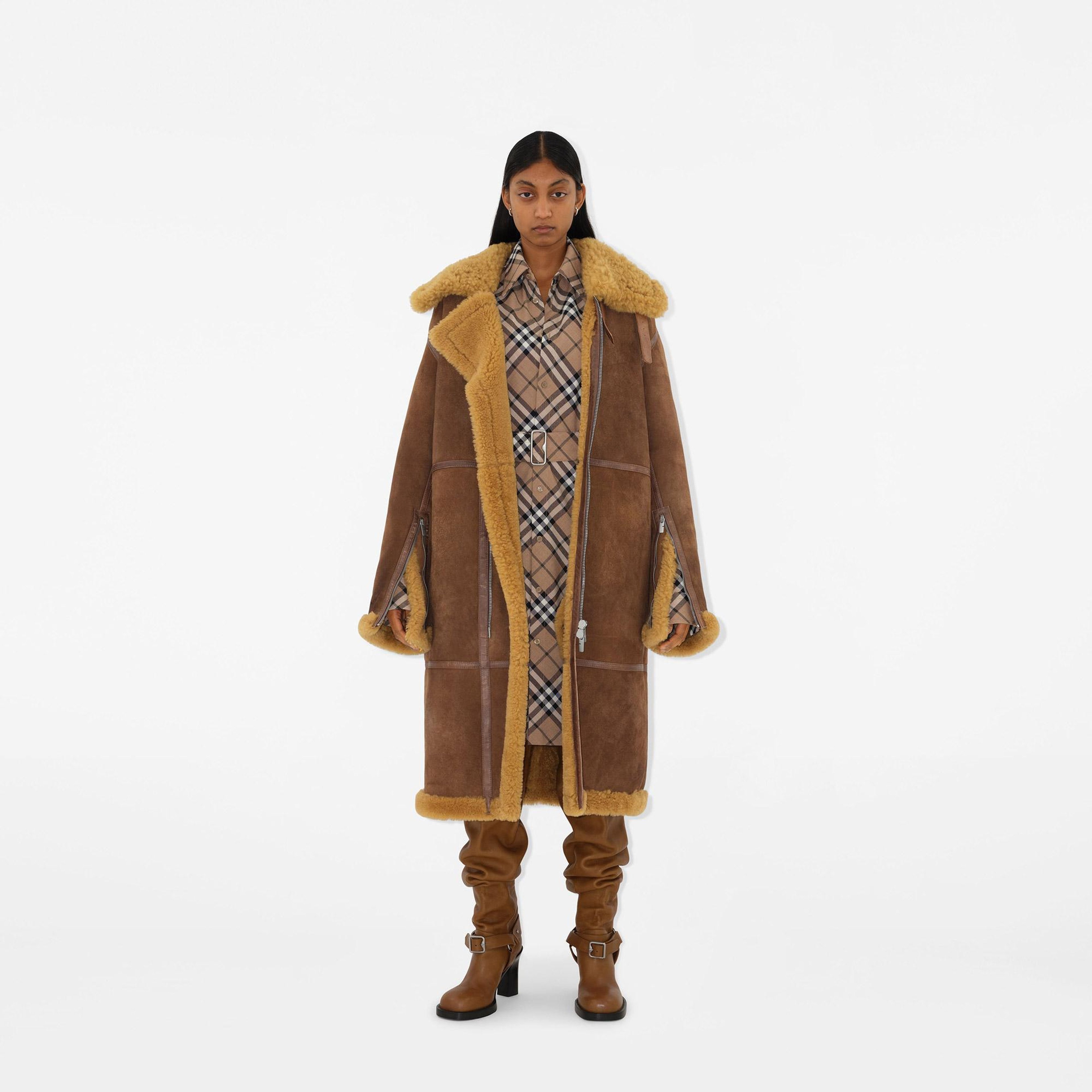 Burberry Kadın Yeşil Deri Yün Mont