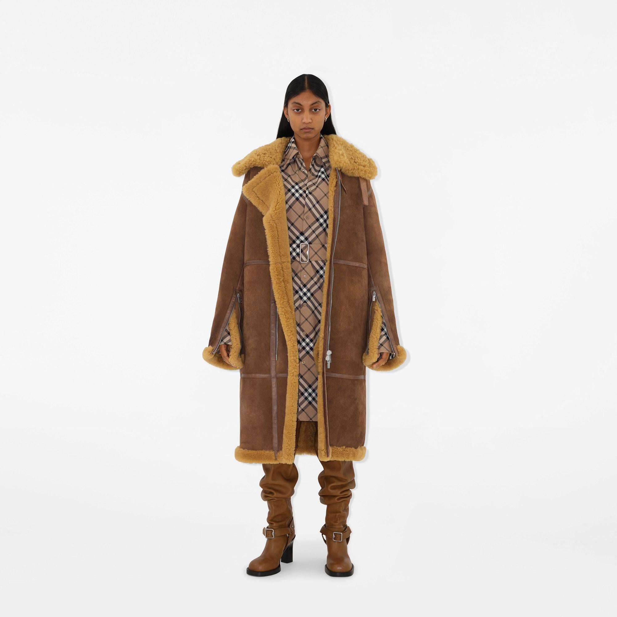 Burberry Kadın Yeşil Deri Yün Mont