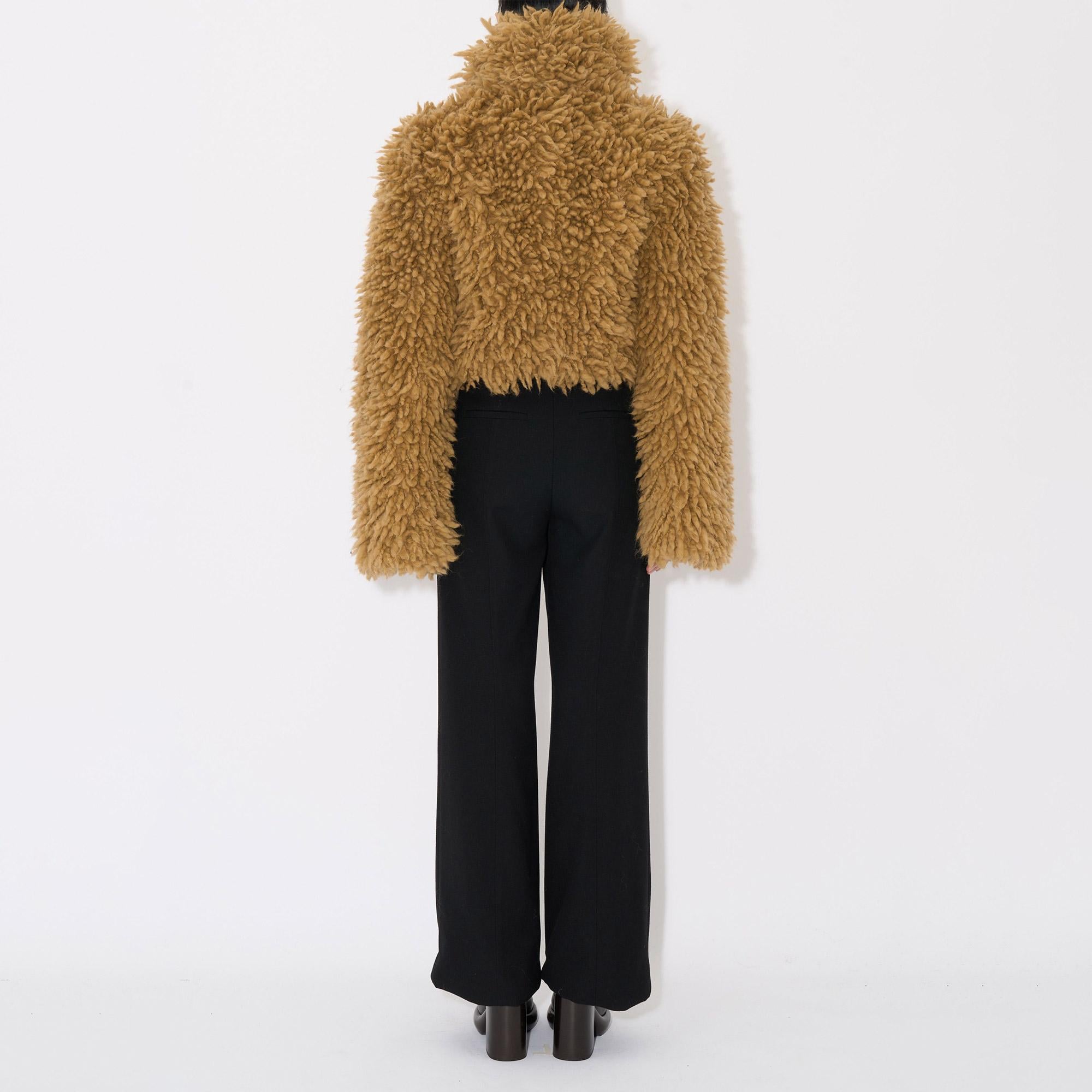 Burberry Giu Cropped Wool Blend Fringe Kadın Bej Mont