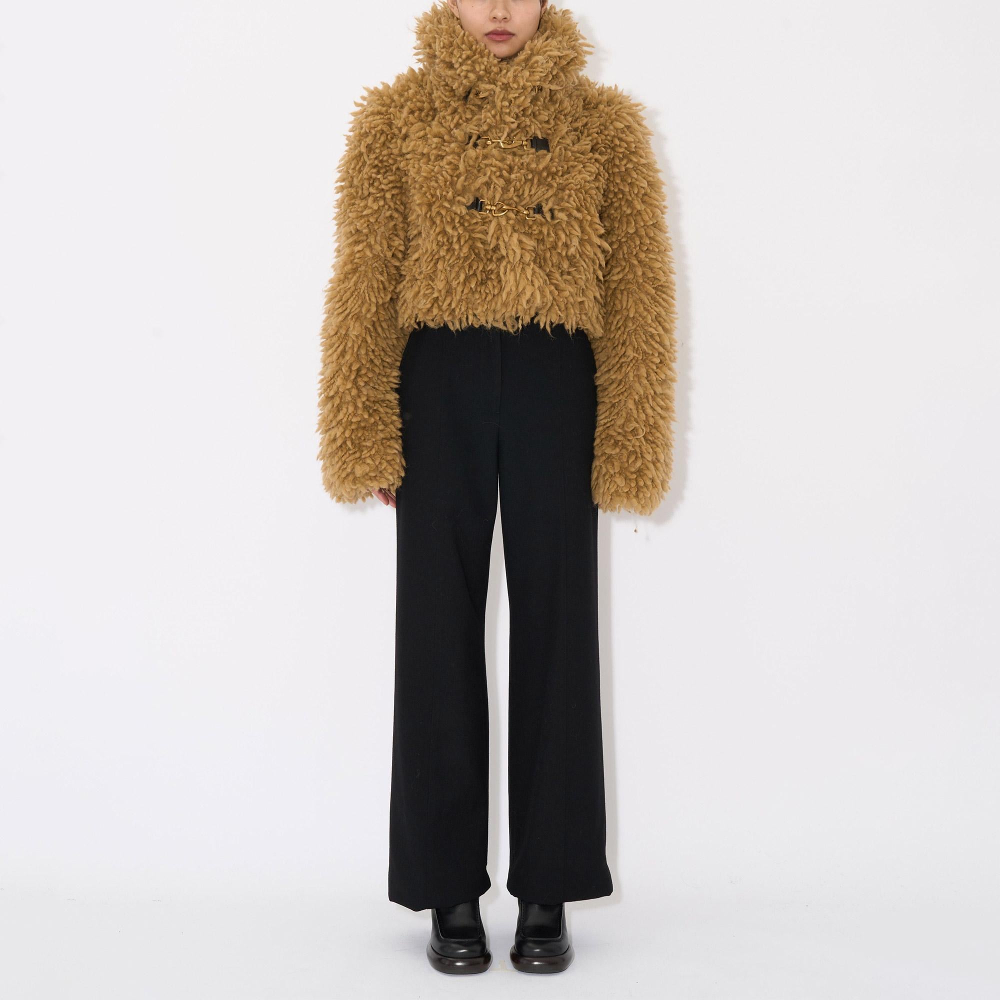 Burberry Giu Cropped Wool Blend Fringe Kadın Bej Mont
