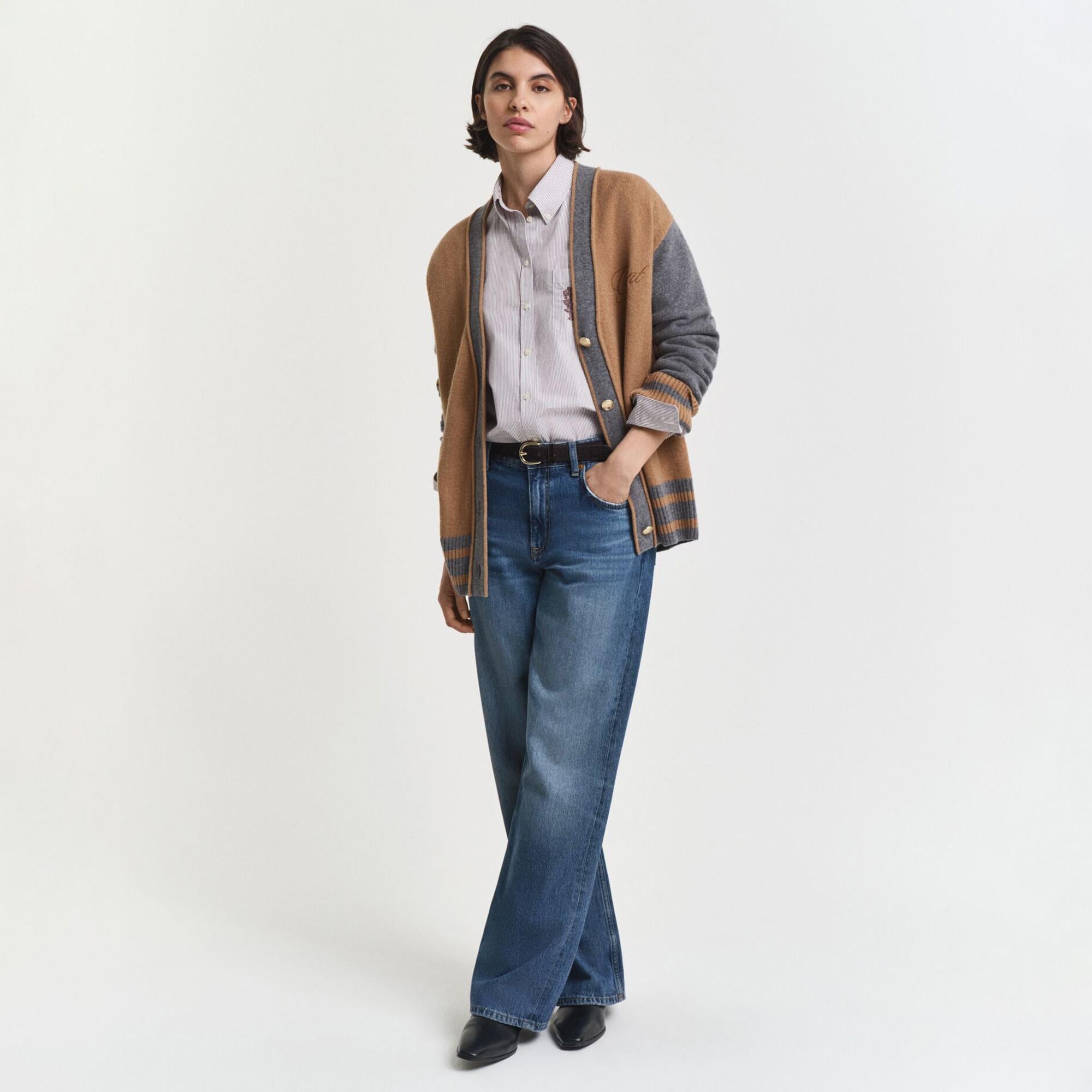 GANT Kadın Kahverengi Relaxed Fit Yün Karışımlı Hırka