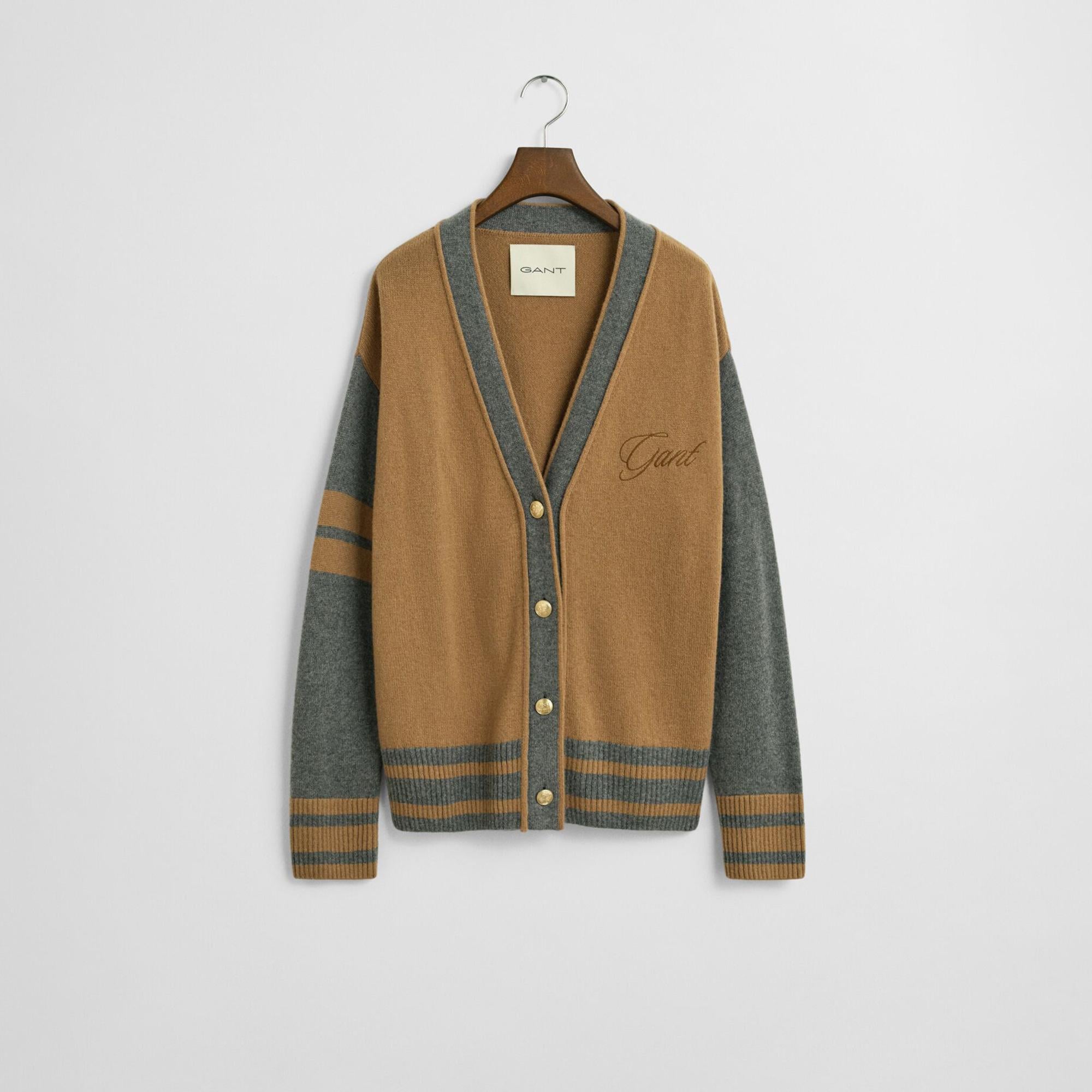 GANT Kadın Kahverengi Relaxed Fit Yün Karışımlı Hırka