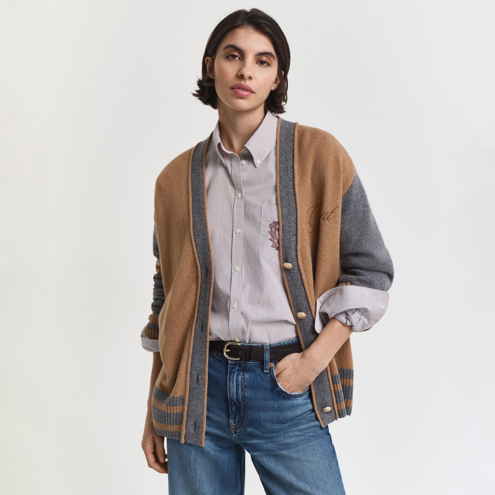 GANT Kadın Kahverengi Relaxed Fit Yün Karışımlı Hırka