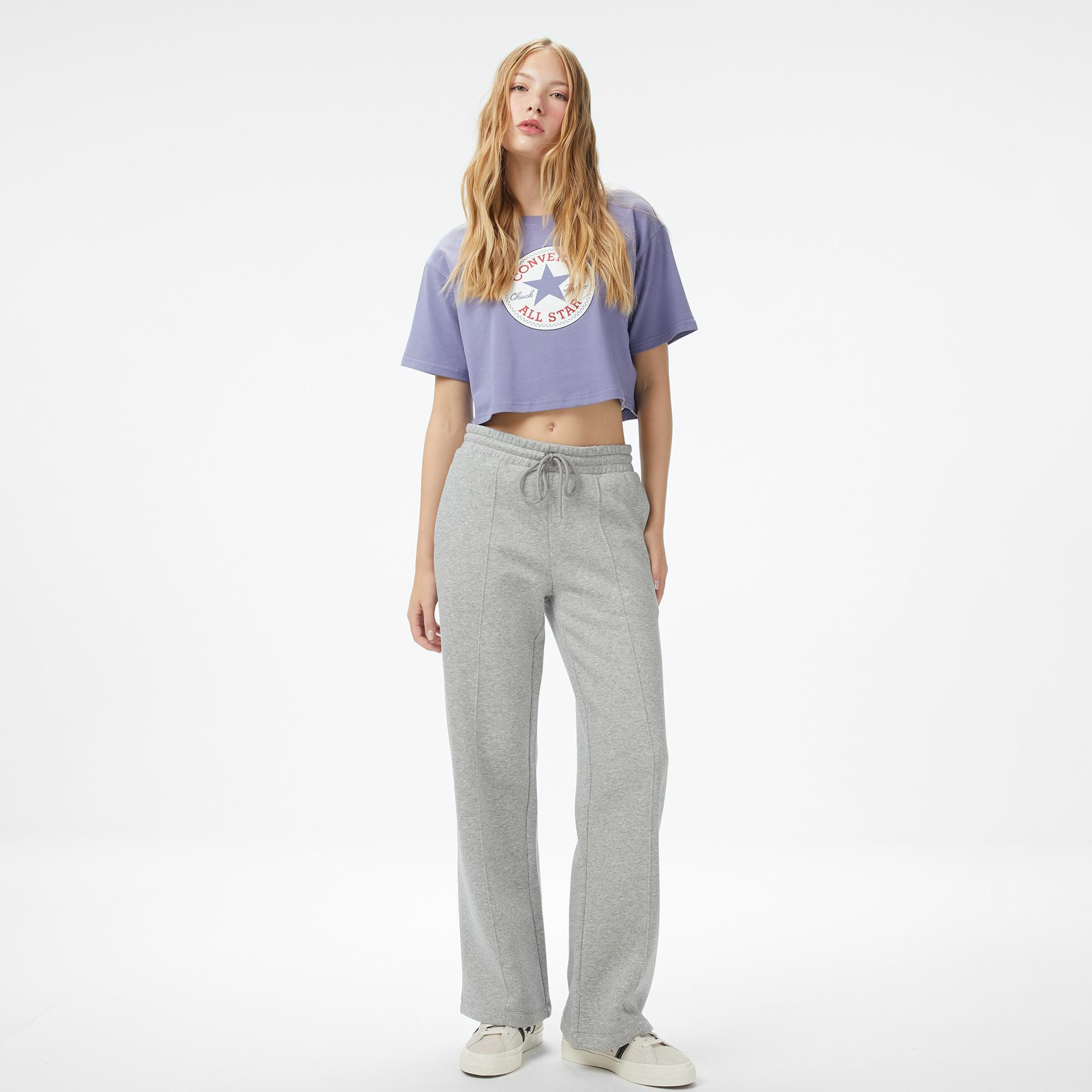Converse Baskılı Kadın Mor T-Shirt