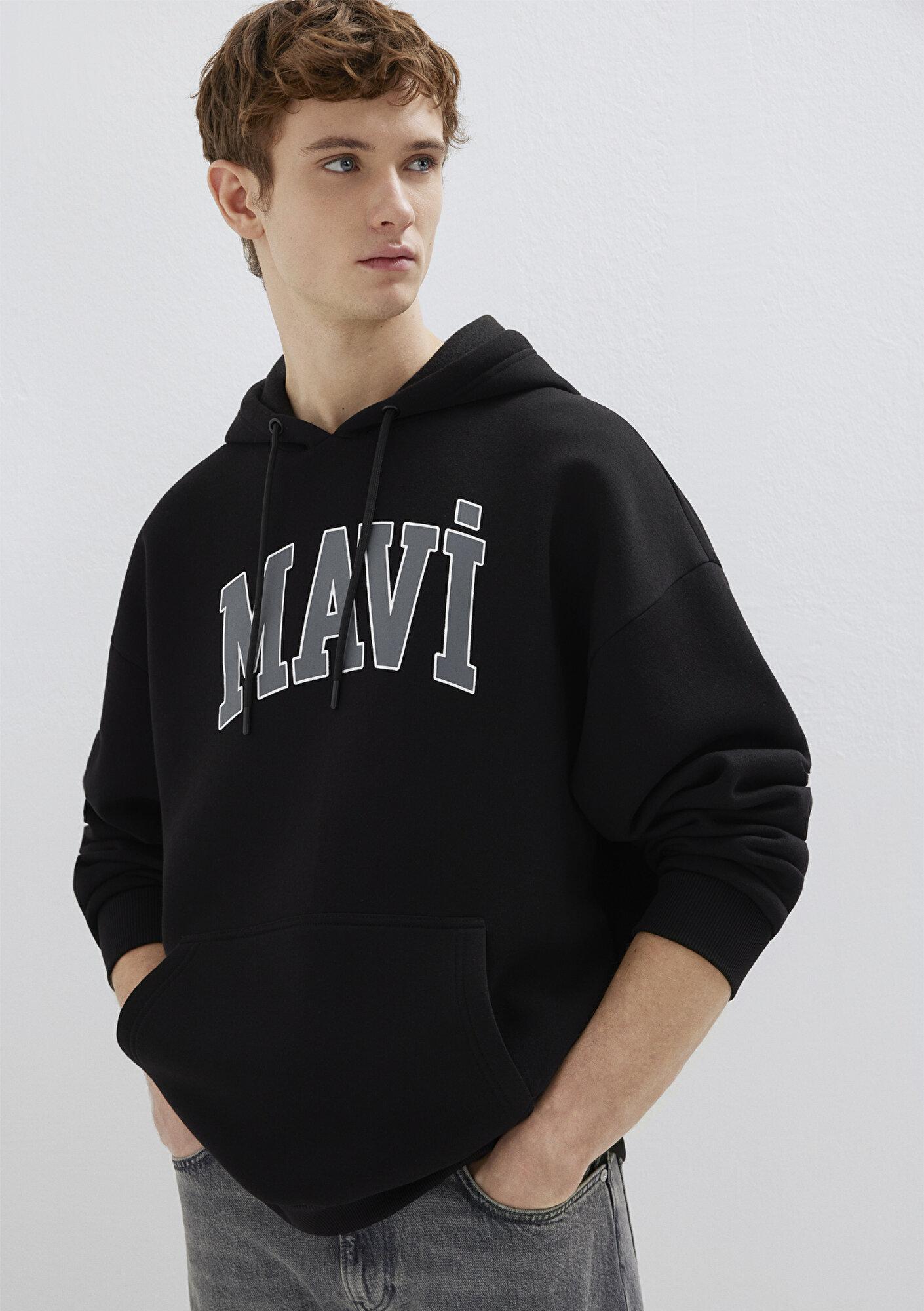 Mavi Mavi Logo Baskılı Kapüşonlu Siyah Sweatshirt 067149-902