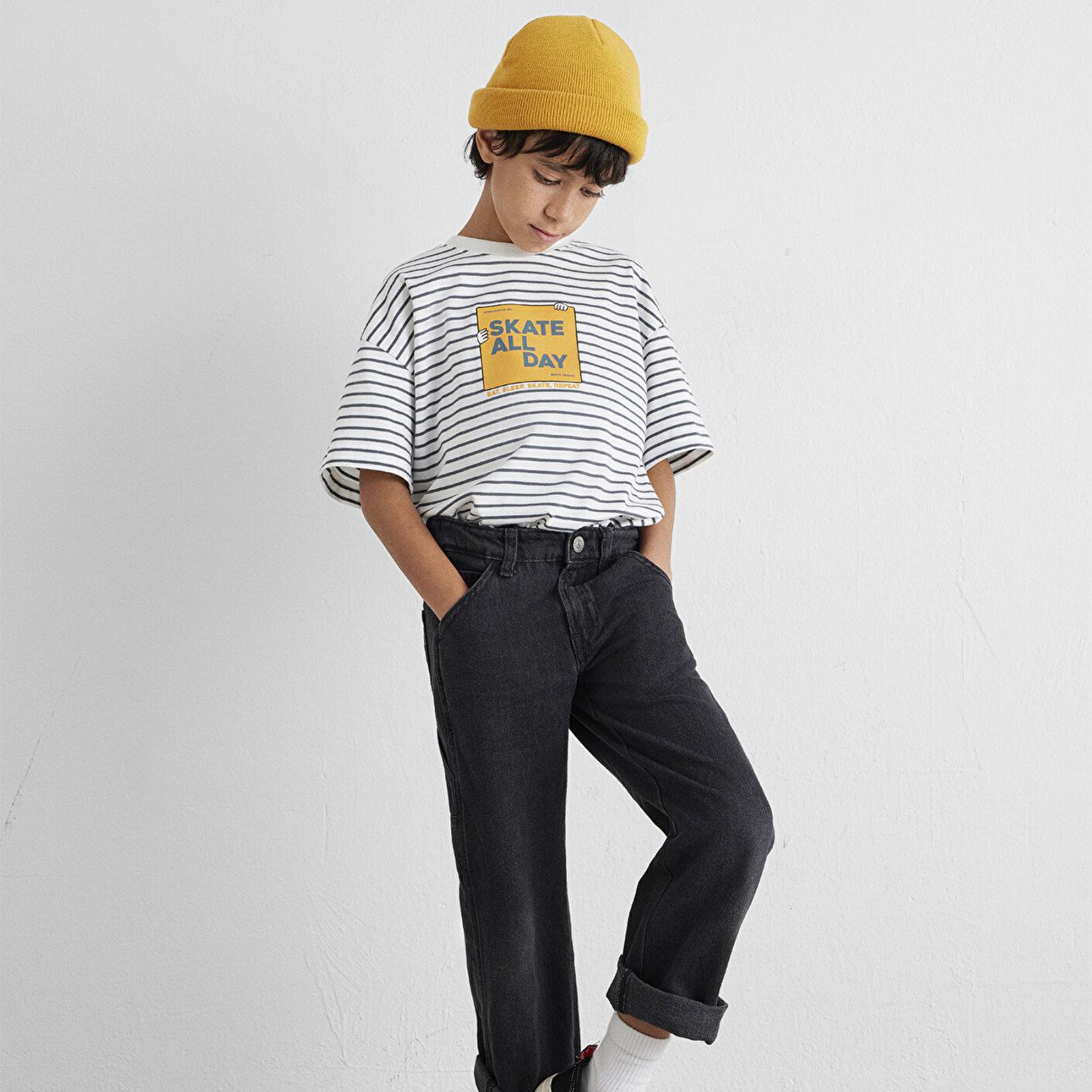 Mavi Skate All Day Baskılı Ekru Tişört Oversize / Geniş Kesim 6610263-89187