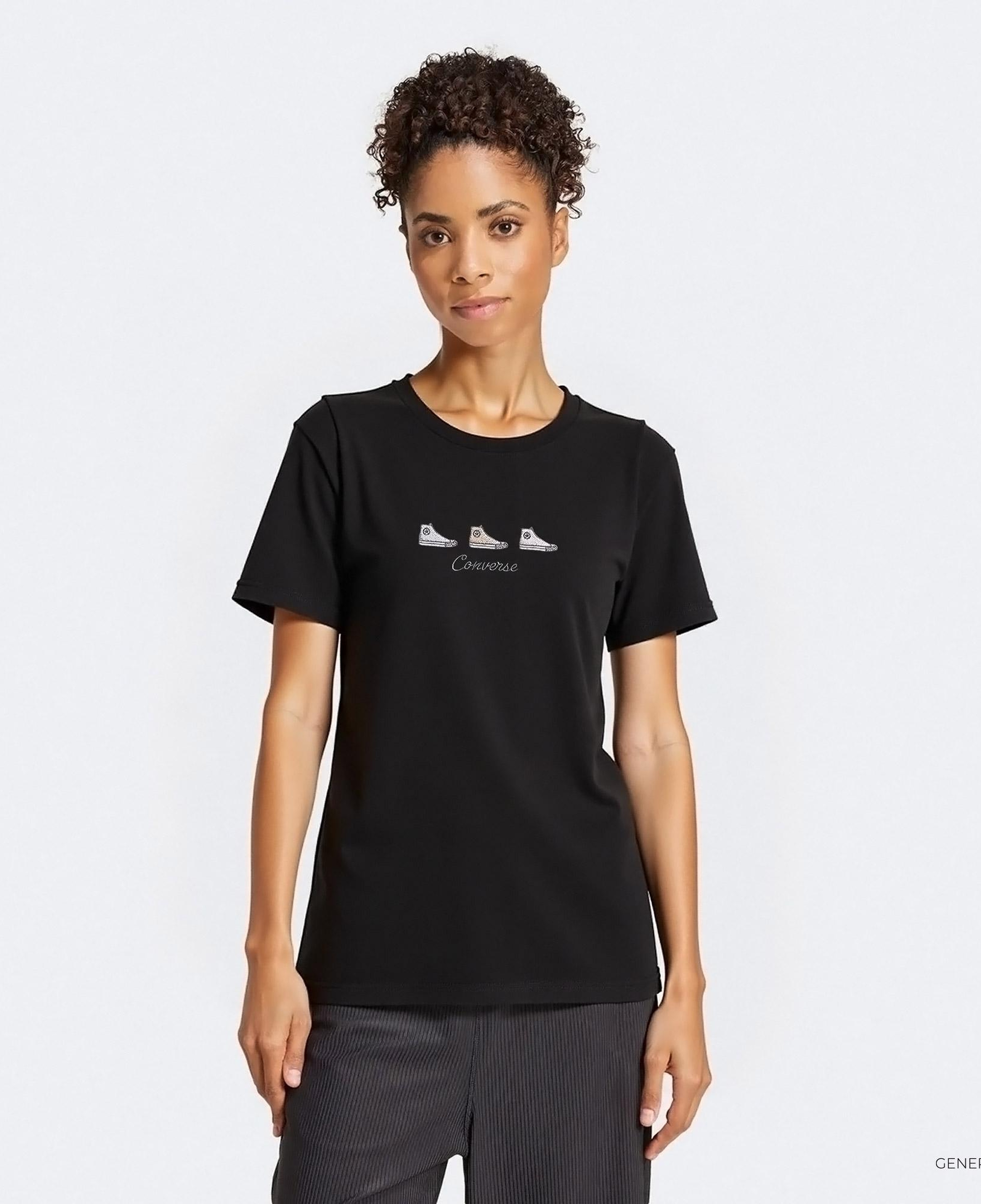 Converse High Tops Kadın Nakışlı Siyah T-Shirt