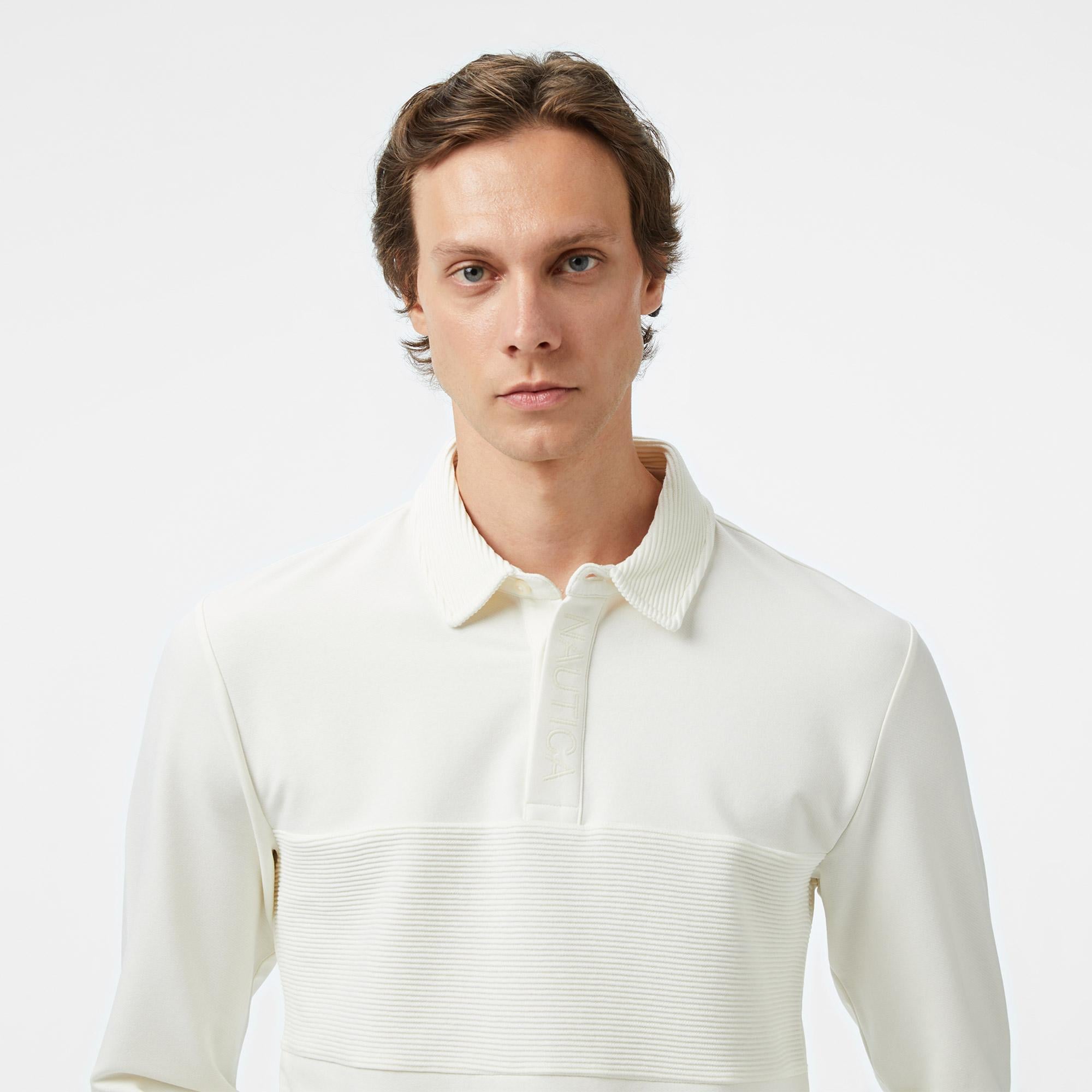 Nautica Erkek Krem Classic Fit Uzun Kollu Polo Yaka T-Shirt