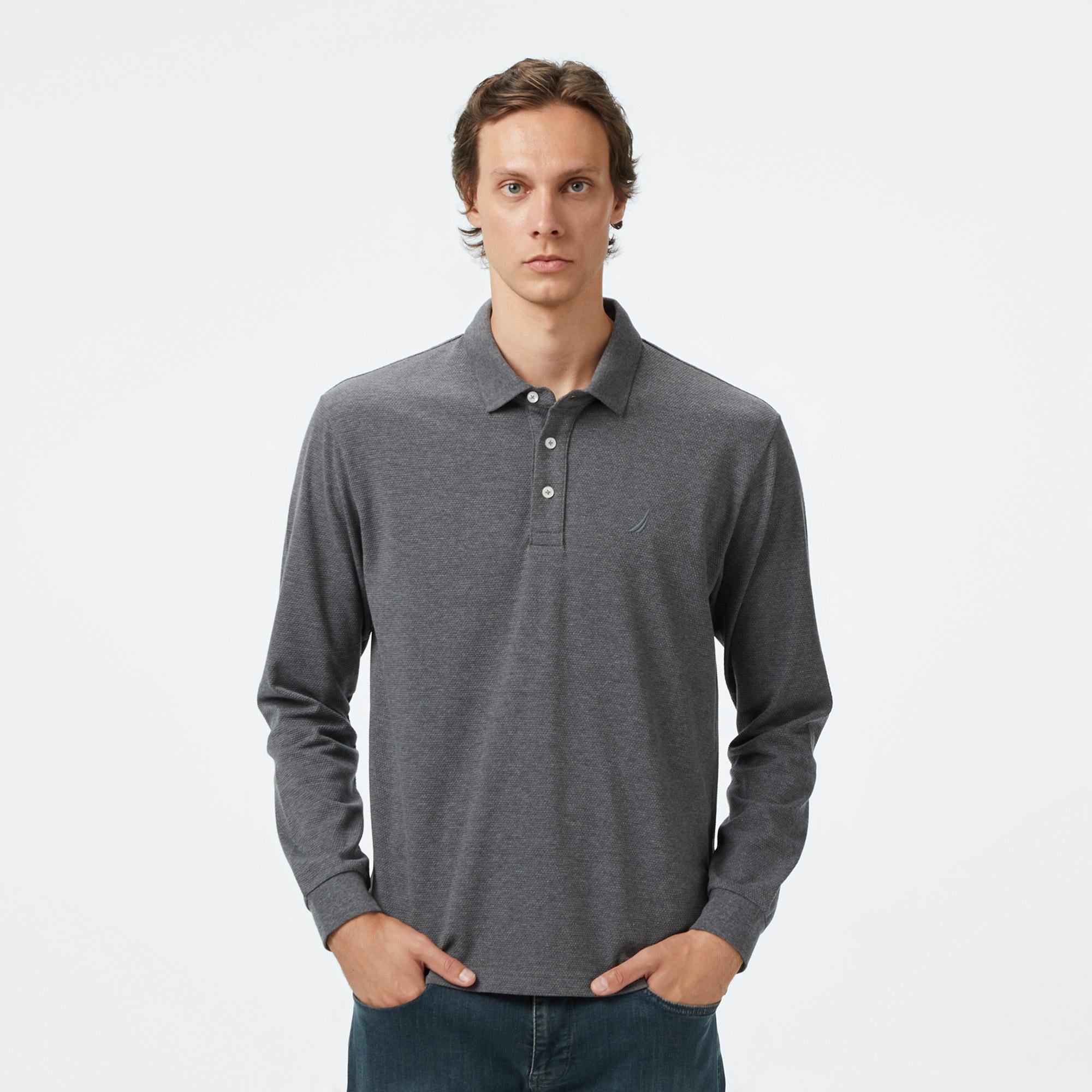Nautica Classic Fit Erkek Uzun Kollu Polo Yaka Gri T-shirt