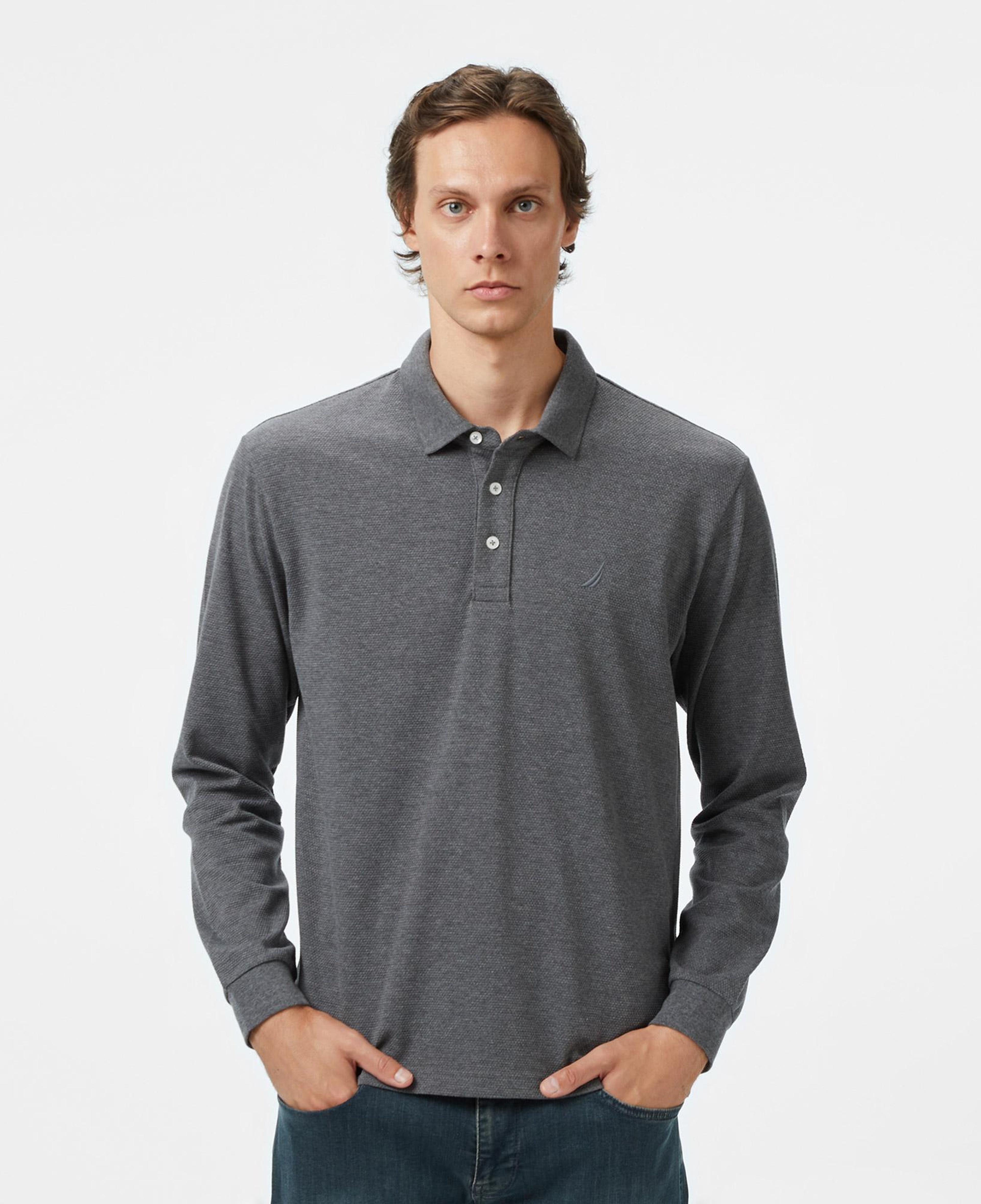 Nautica Classic Fit Erkek Uzun Kollu Polo Yaka Gri T-shirt