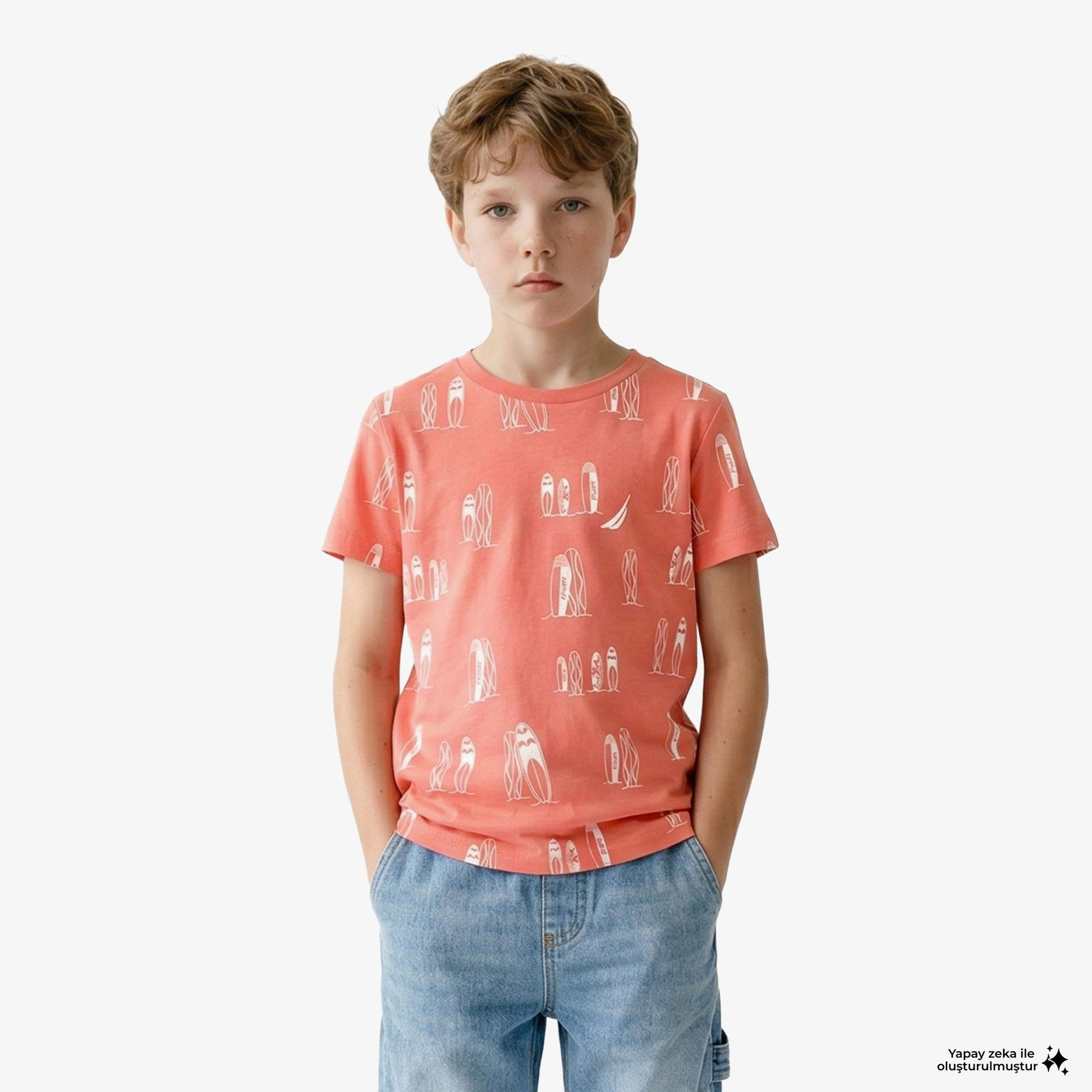 Nautica Erkek Çocuk Kırmızı Regular Fit Baskılı T-Shirt