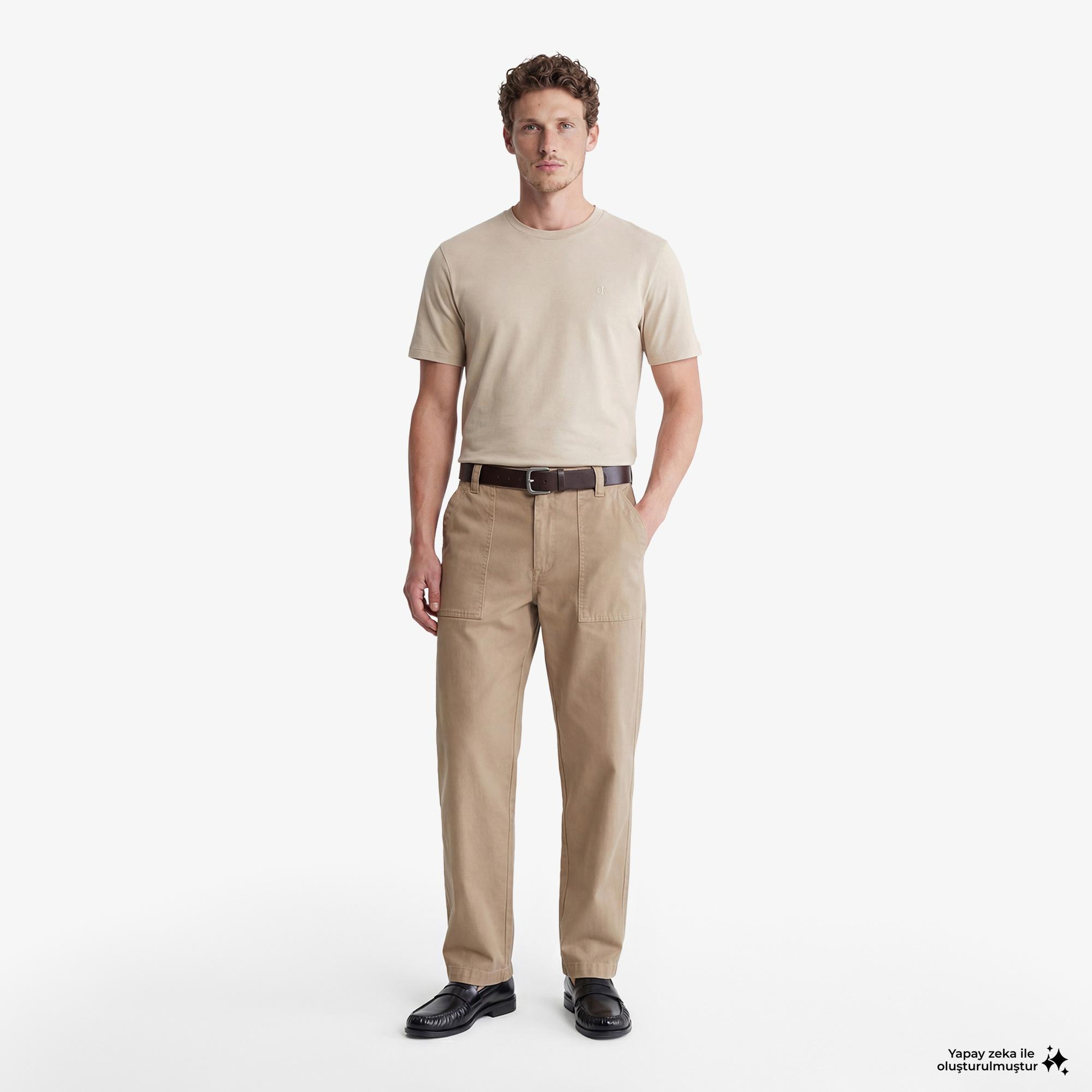 Calvin Klein Supima Chest Emblem Crewneck Erkek Kahverengi T-Shirt