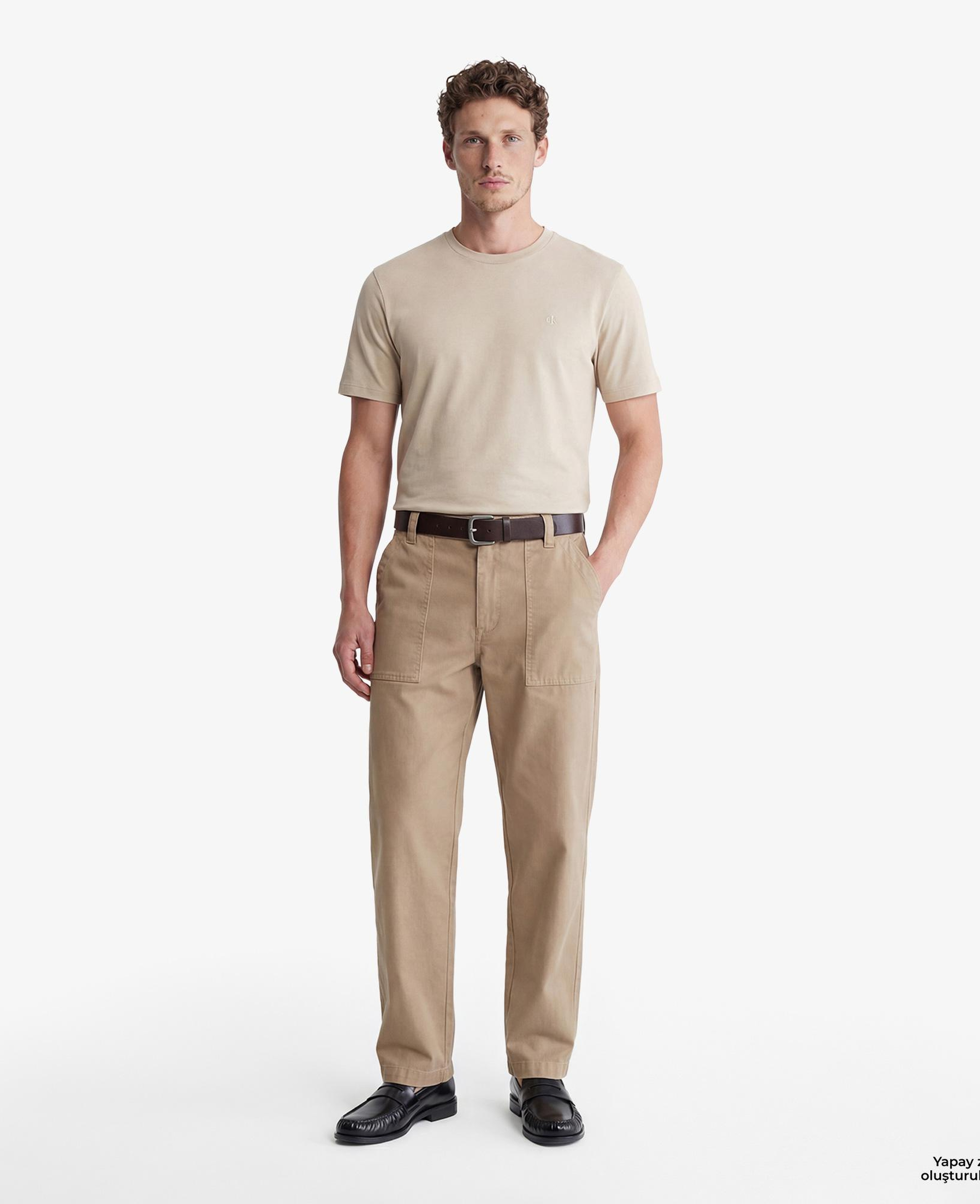 Calvin Klein Supima Chest Emblem Crewneck Erkek Kahverengi T-Shirt