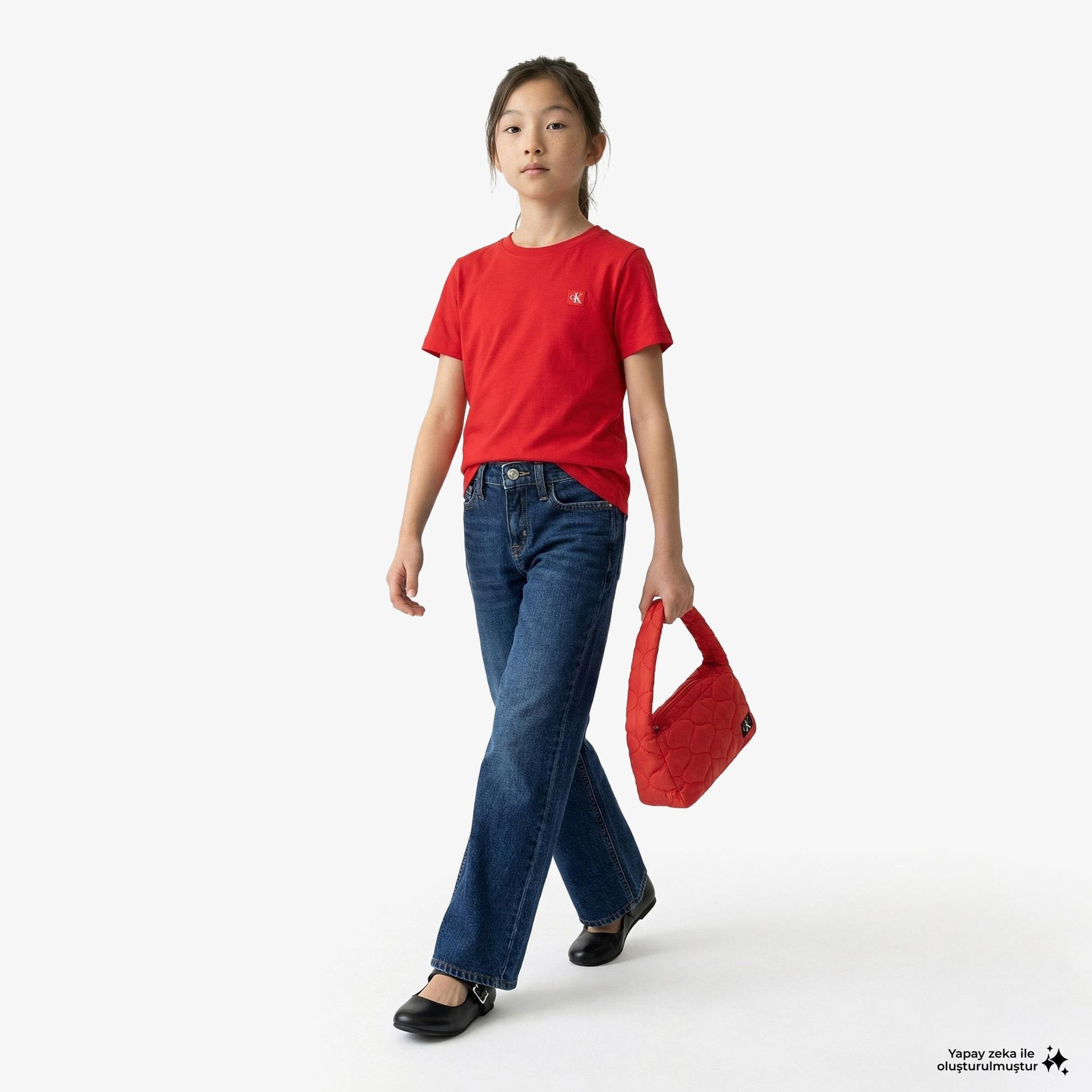 Calvin Klein Mono Mini Badge Reg  Çocuk Kırmızı T-Shirt