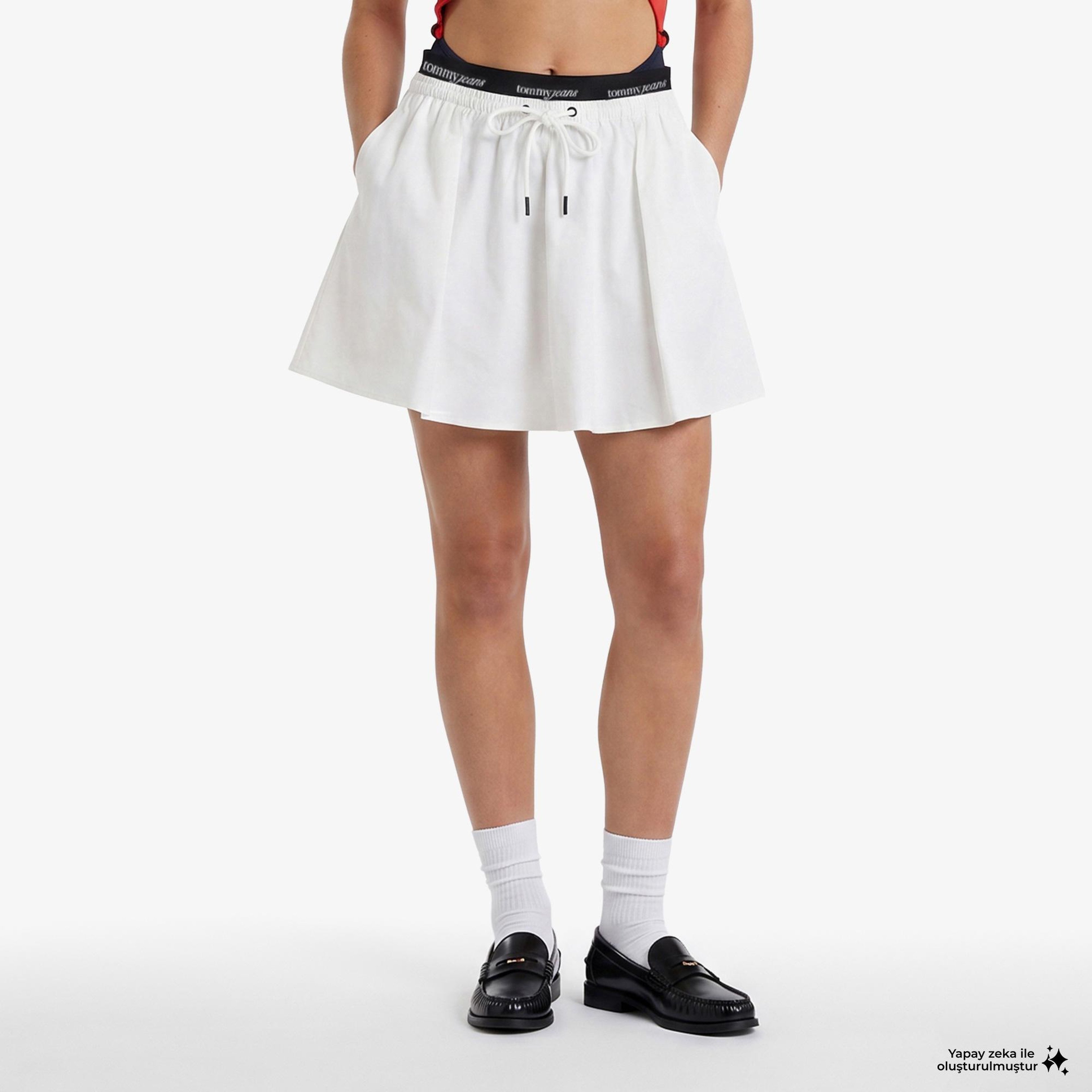 Tommy Hilfiger Logo Tape Kadın Beyaz Etek