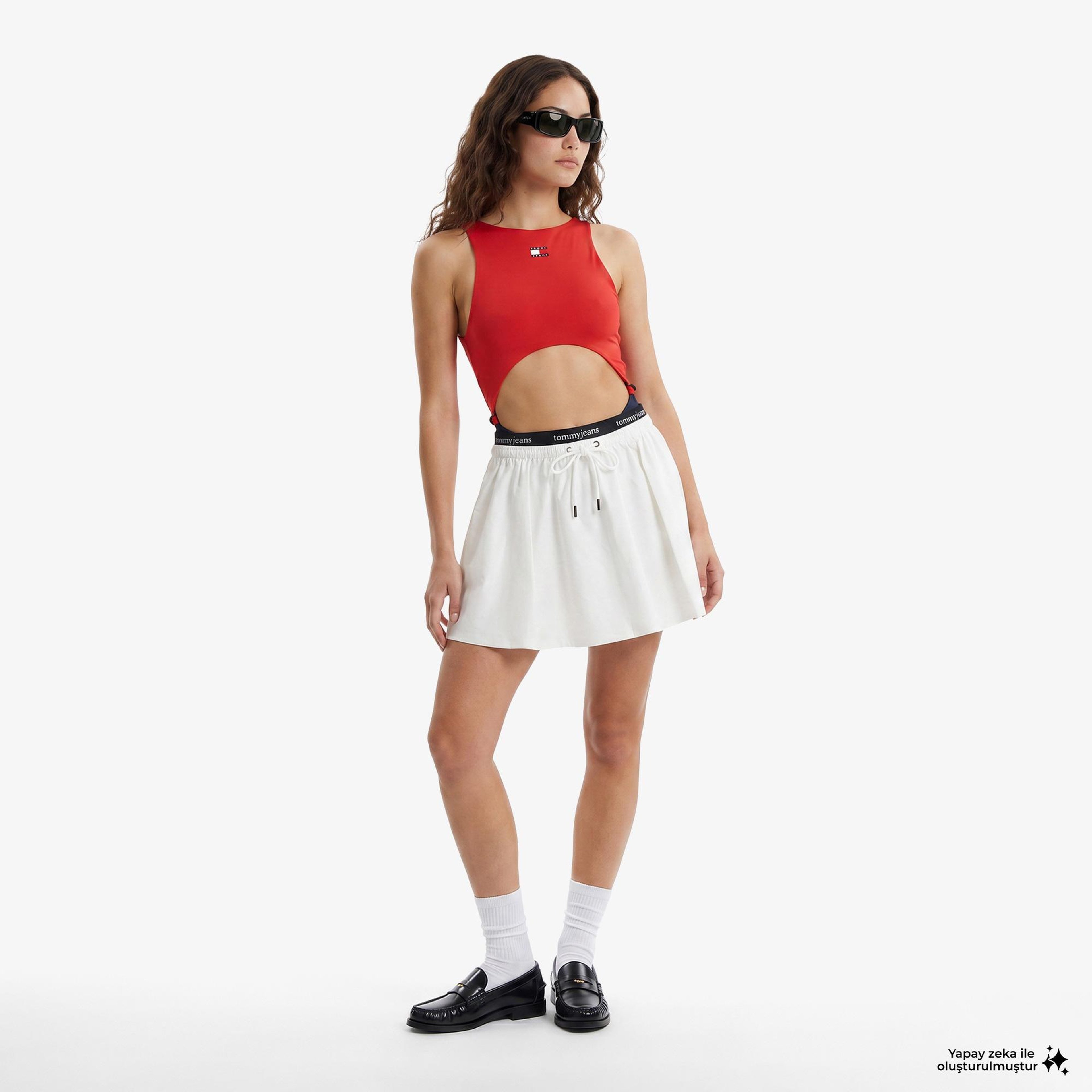 Tommy Hilfiger Logo Tape Kadın Beyaz Etek