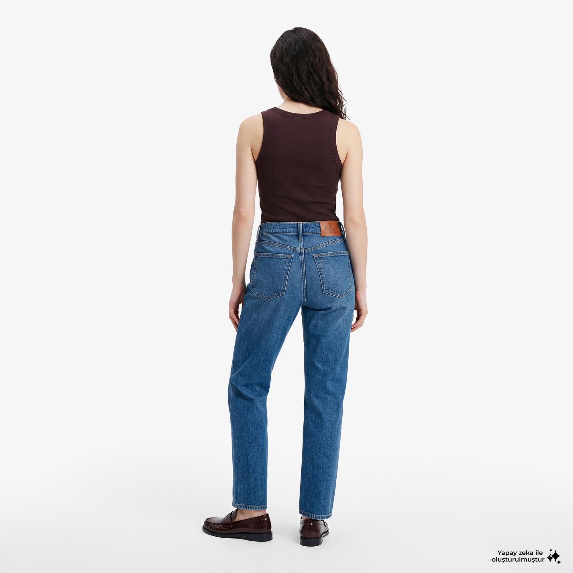 Calvin Klein Woven Label 2X2 Baby Rib Kadın Kahverengi Kolsuz T-Shirt