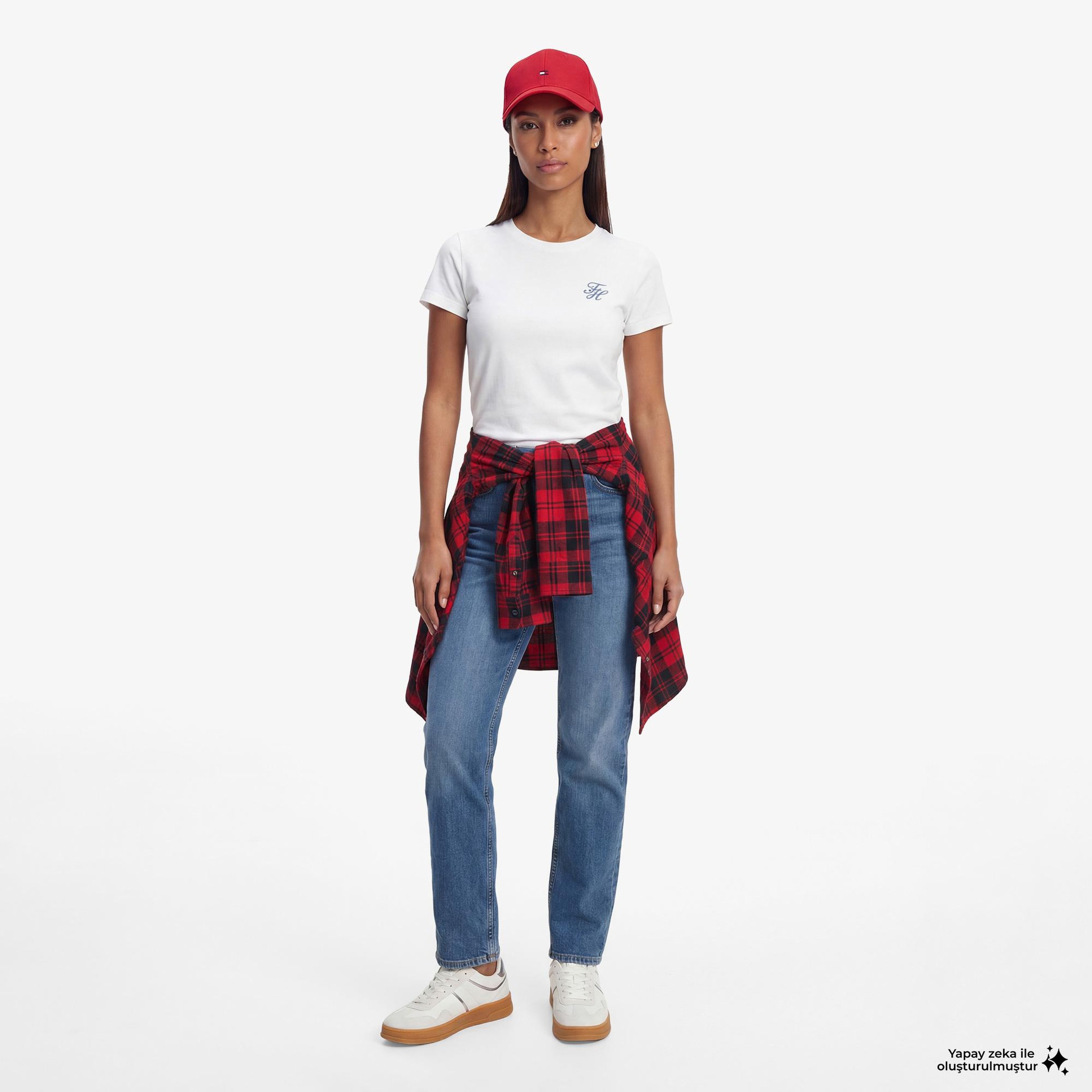 Tommy Hilfiger Script Kadın Beyaz T-Shirt